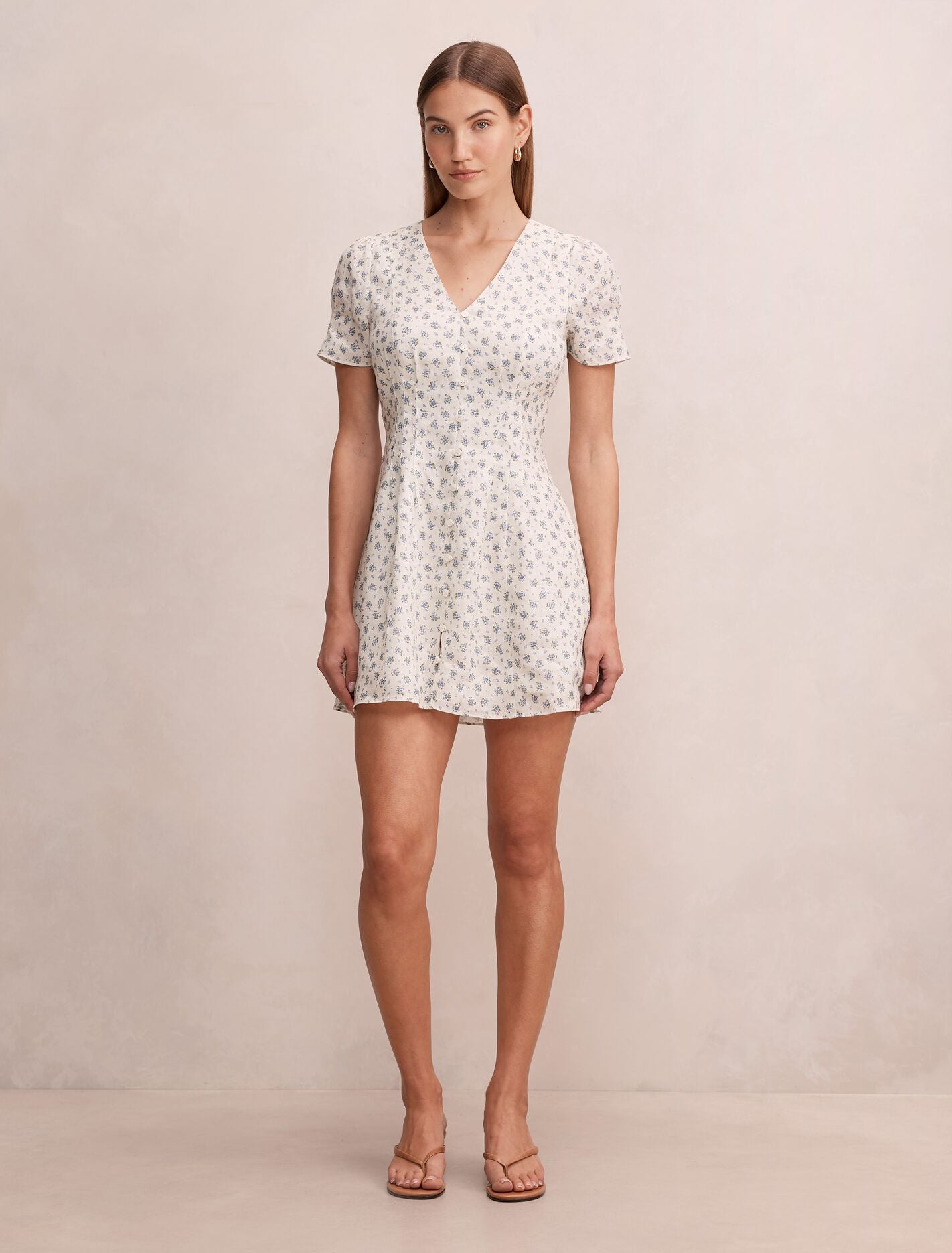 Saffia Pintuck Linen Mini Dress