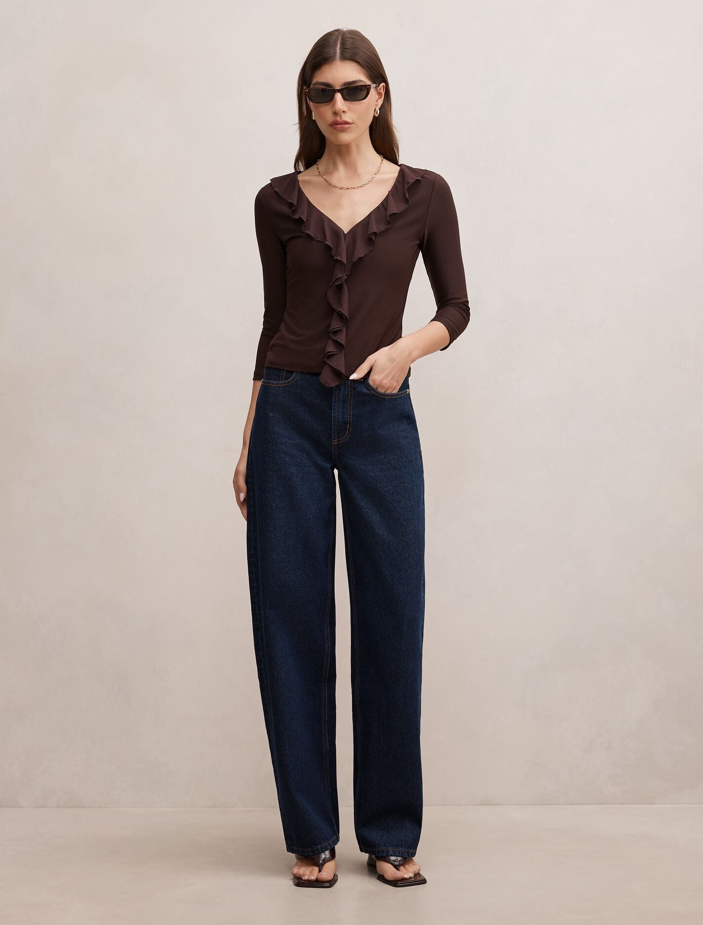 Orla Ruffle 3/4 Sleeve Top Forever New