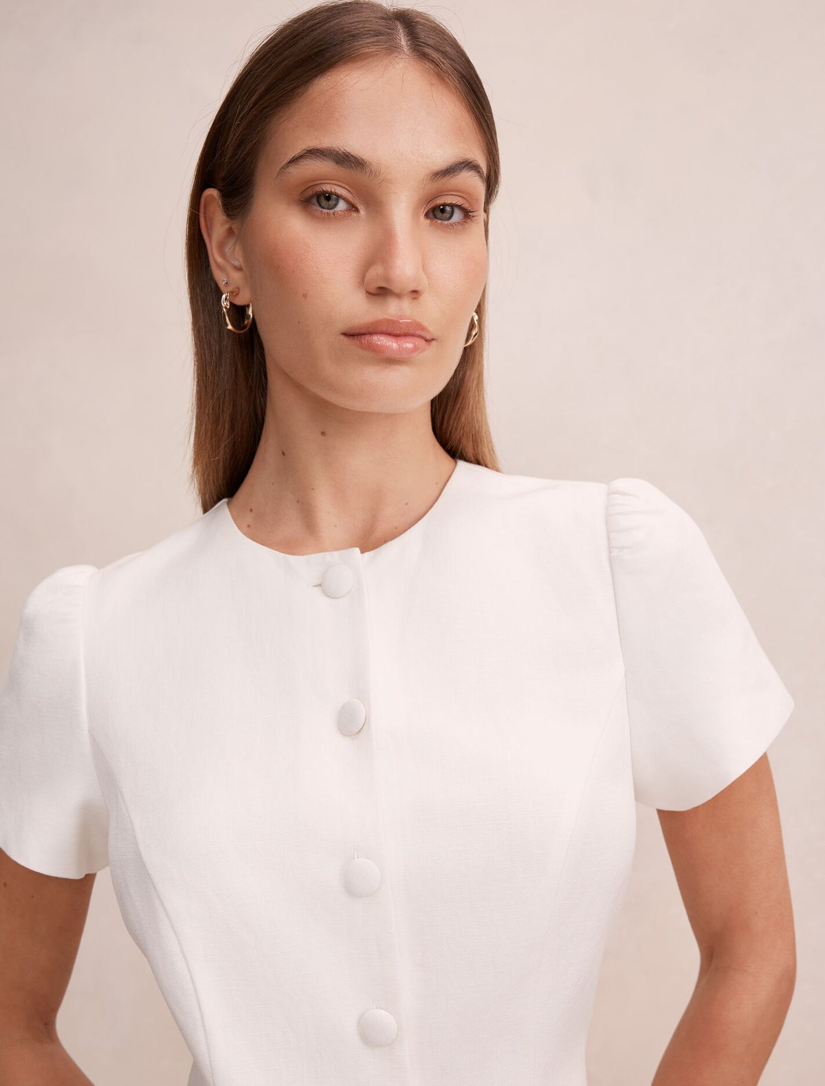 Elinda Button Up Linen Mini Dress Forever New