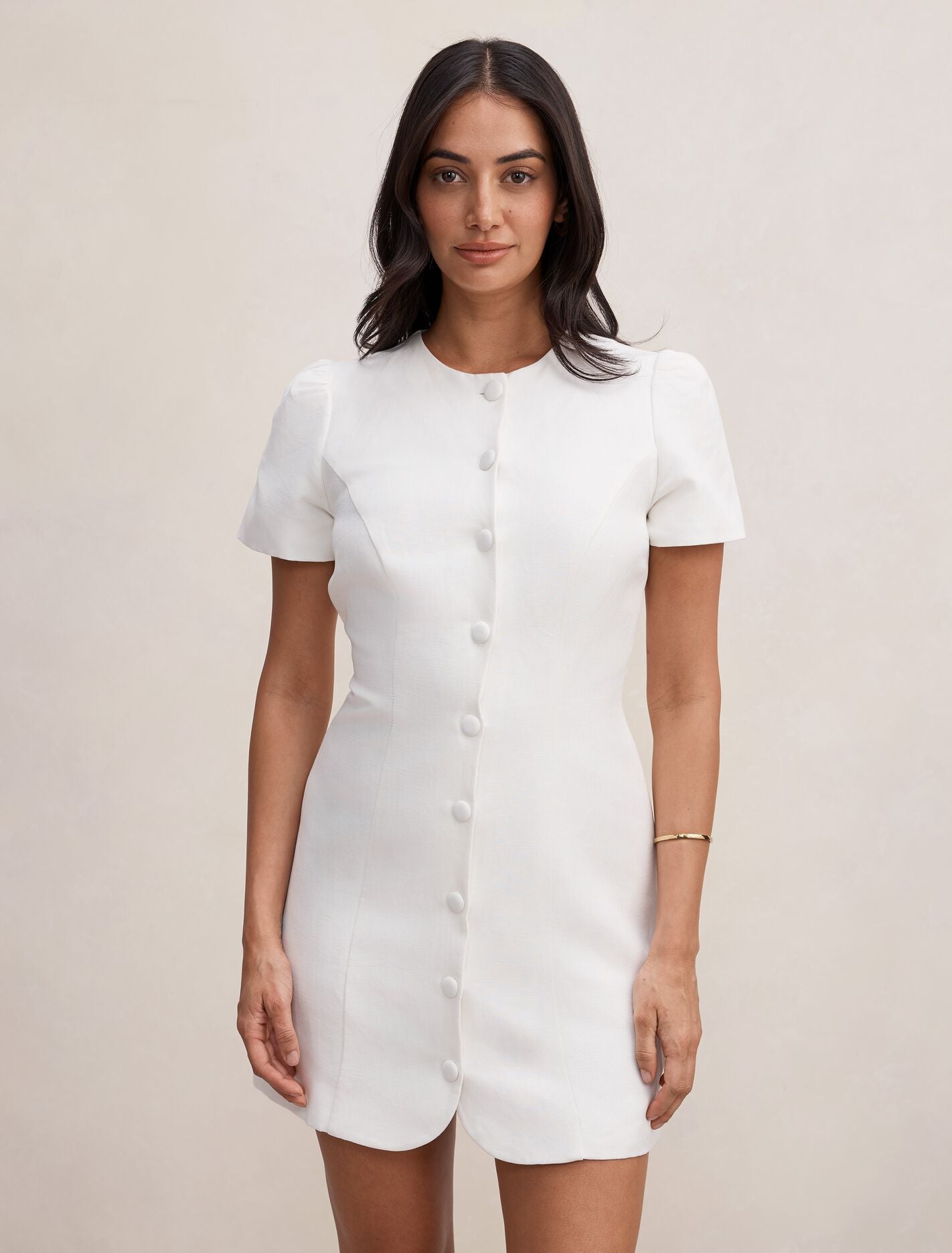 Elinda Button Up Linen Mini Dress Forever New