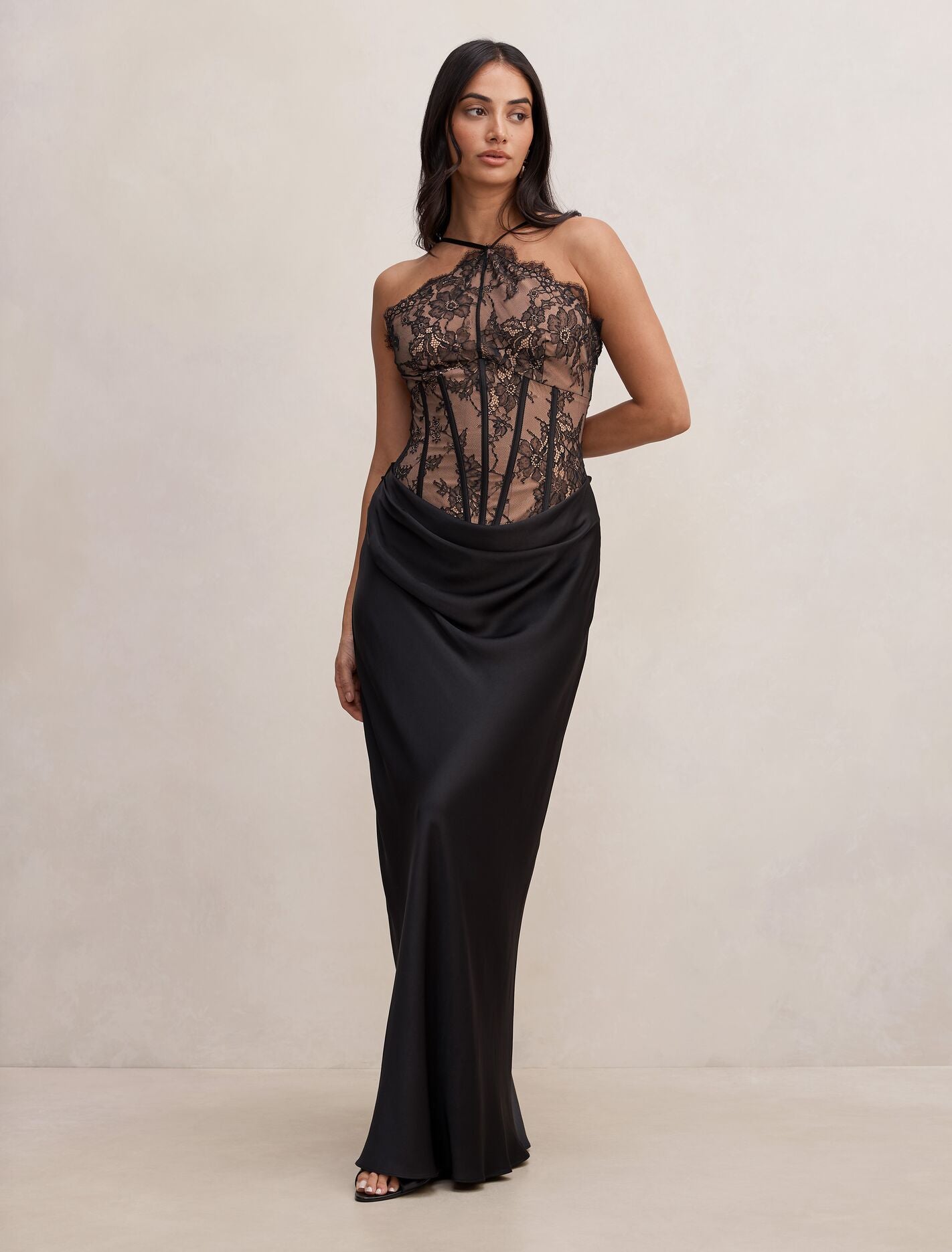 Nellie Lace Halter Maxi Dress Black Nude Forever New