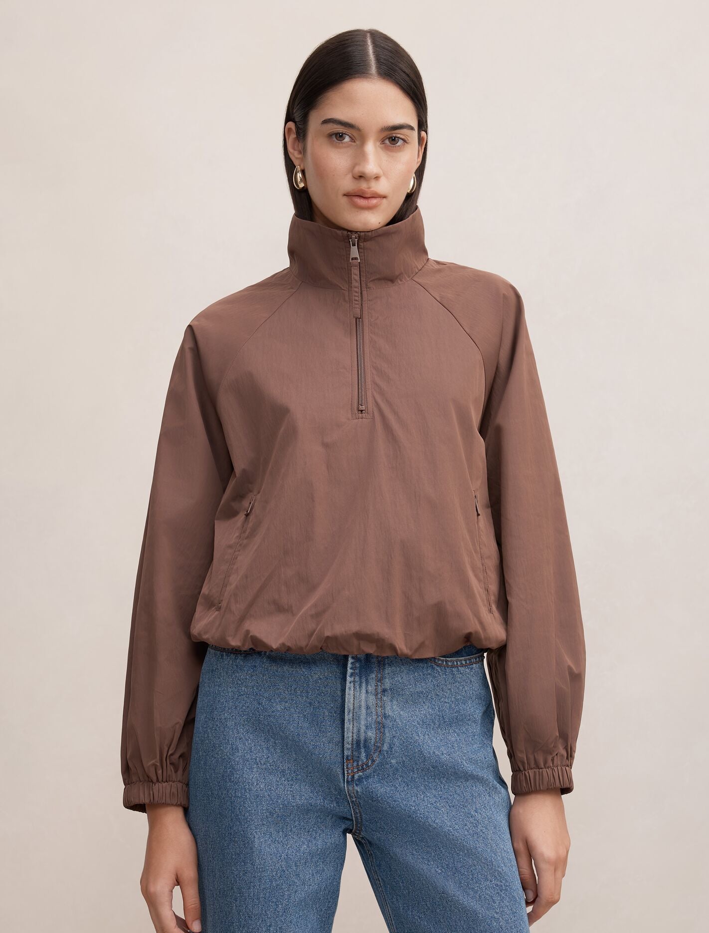 Kim Quarter Zip Windbreaker Jacket Chocolate Truffle Forever New