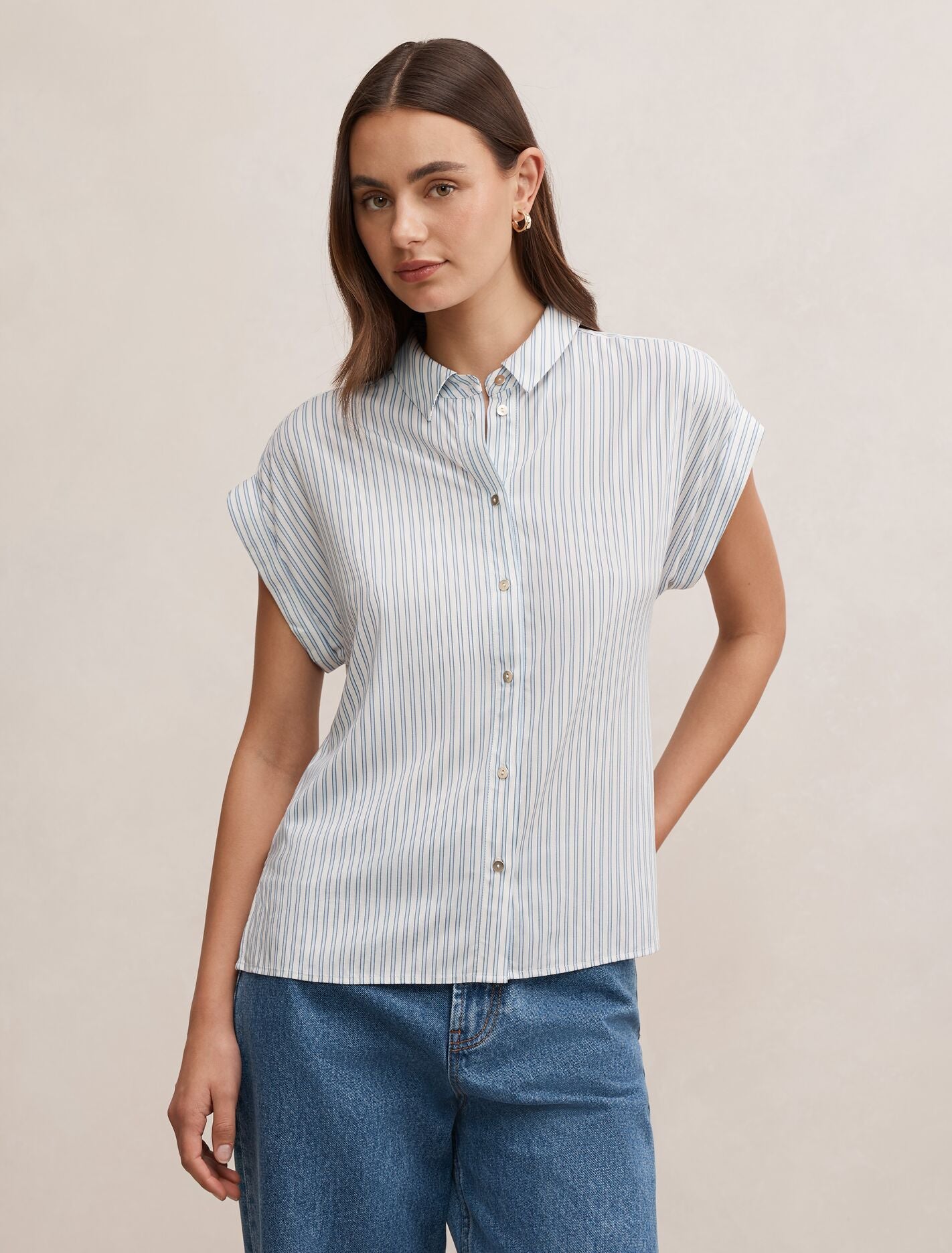 Tia Collar Button Shirt Harbour Stripe Forever New