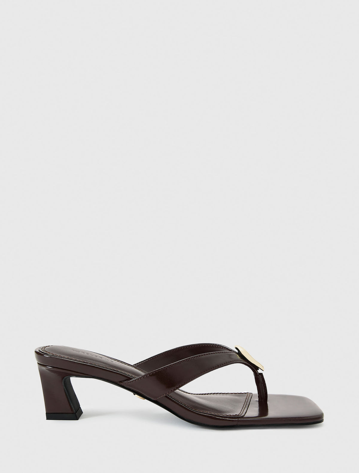 Zara Hammered Trim Detail Thong Heeled Sandal Chocolate Brown Forever New
