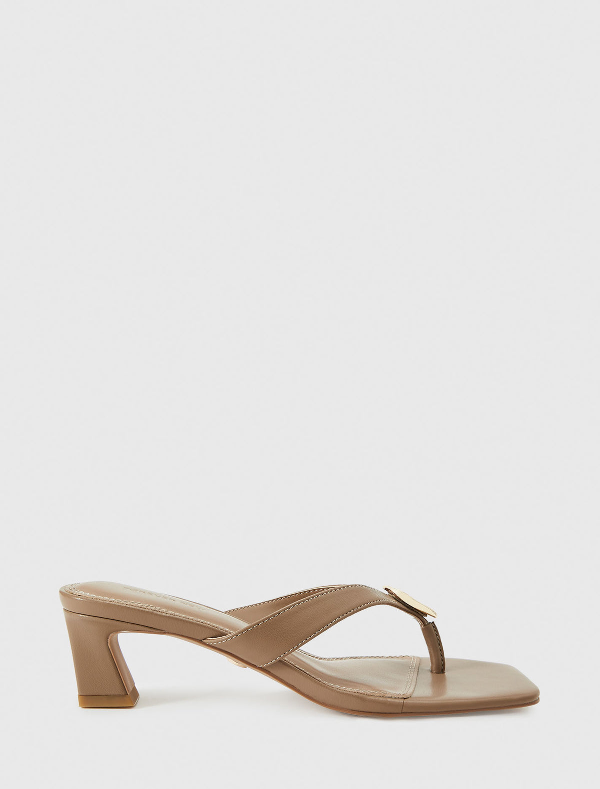 Zara Hammered Trim Detail Thong Heeled Sandal Taupe Forever New