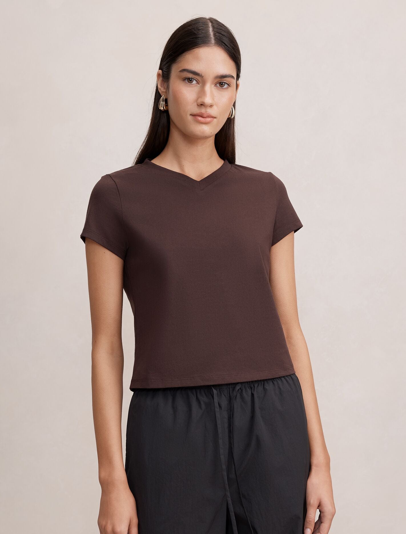 Portia V Neck Baby T-Shirt Dark Chocolate Forever New
