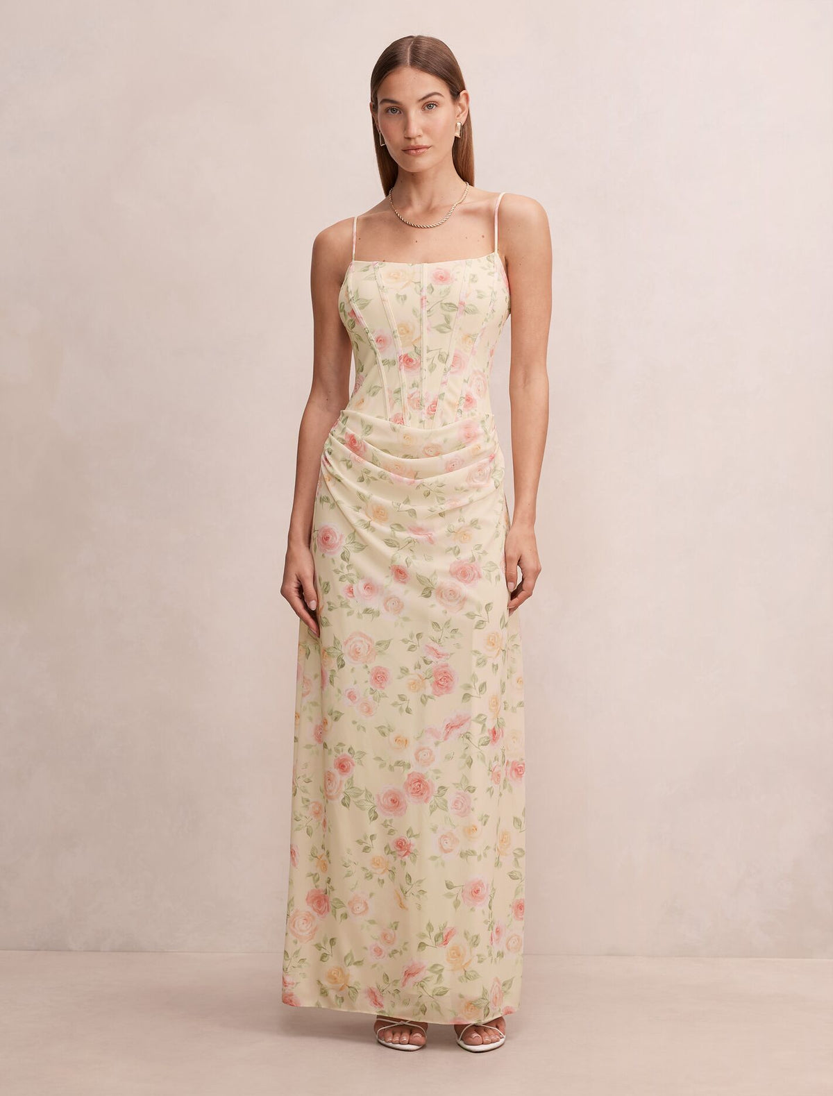 Maeve Corset Mesh Maxi Dress Lemon Palais Floral Forever New