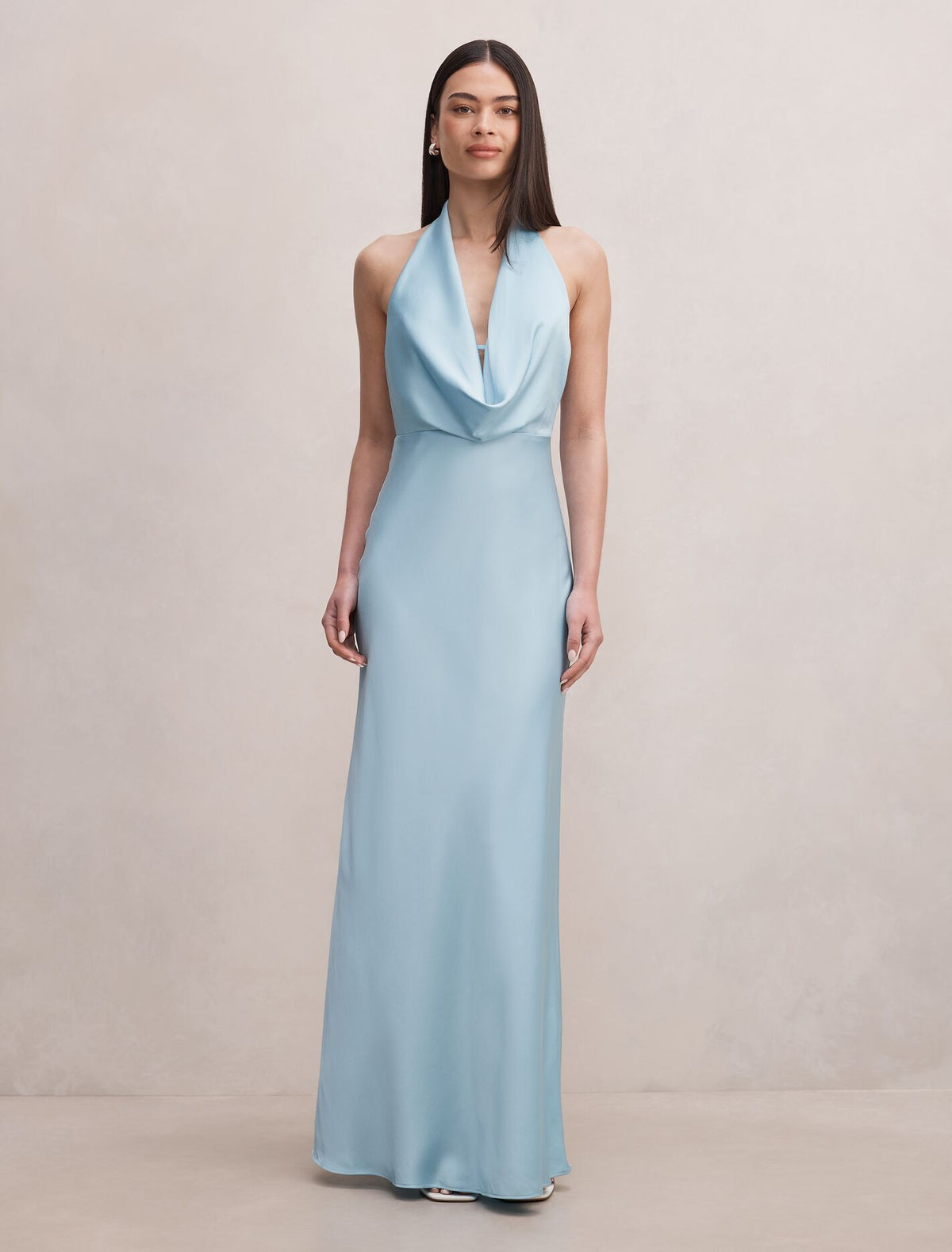 Becca Cowl Halter Satin Dress Seafoam Aqua Forever New