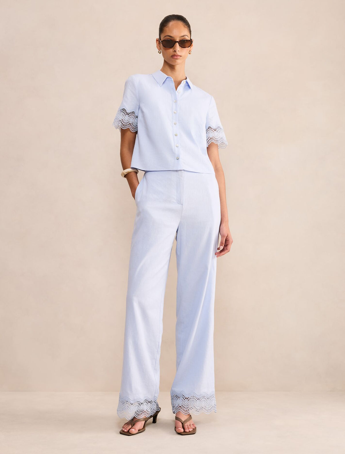 Freya Lace Trim Linen Shirt Forever New