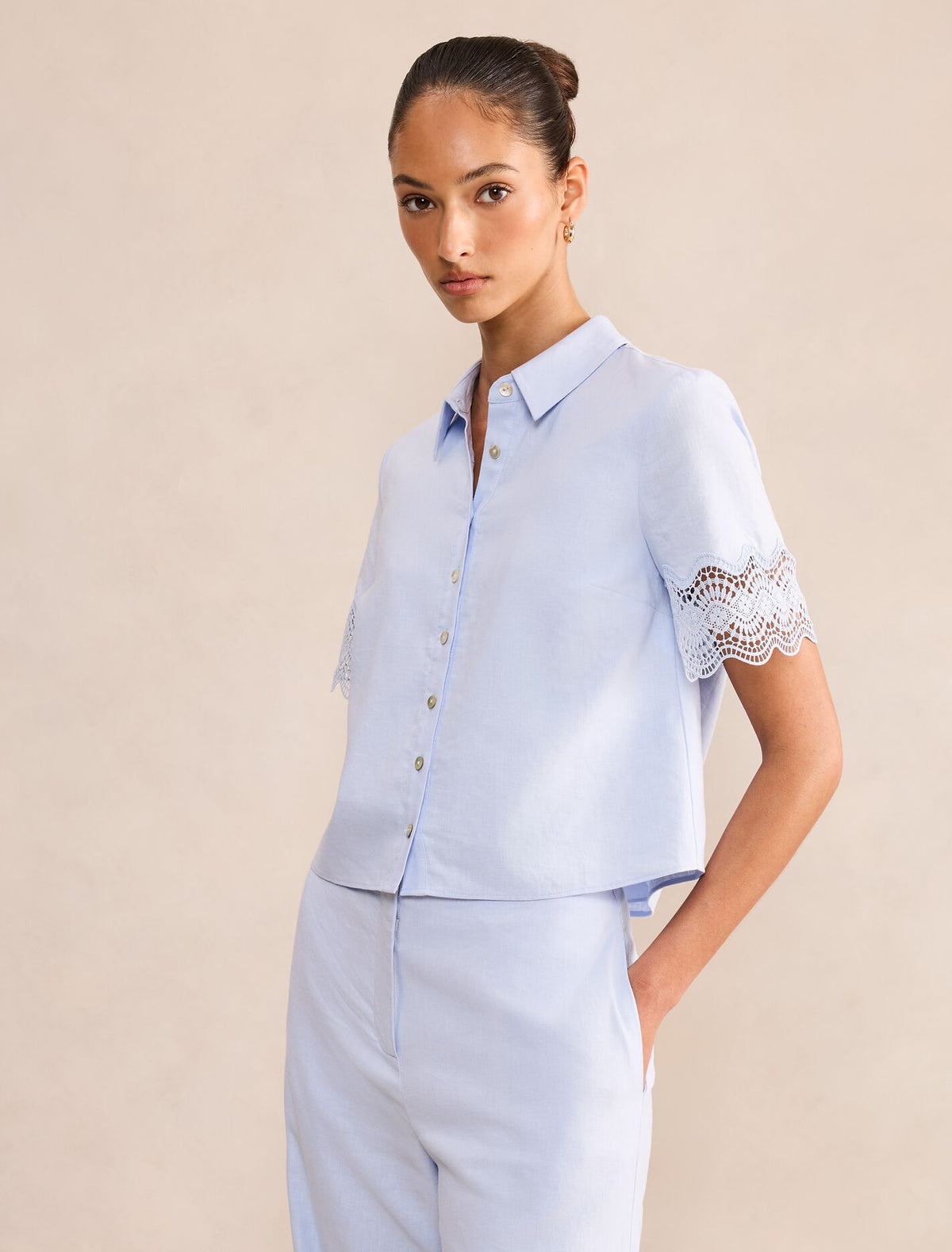 Freya Lace Trim Linen Shirt Forever New