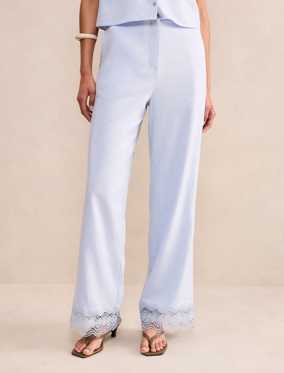 Freya Lace Trim Linen Pants Soft Blue Co-Ord Forever New