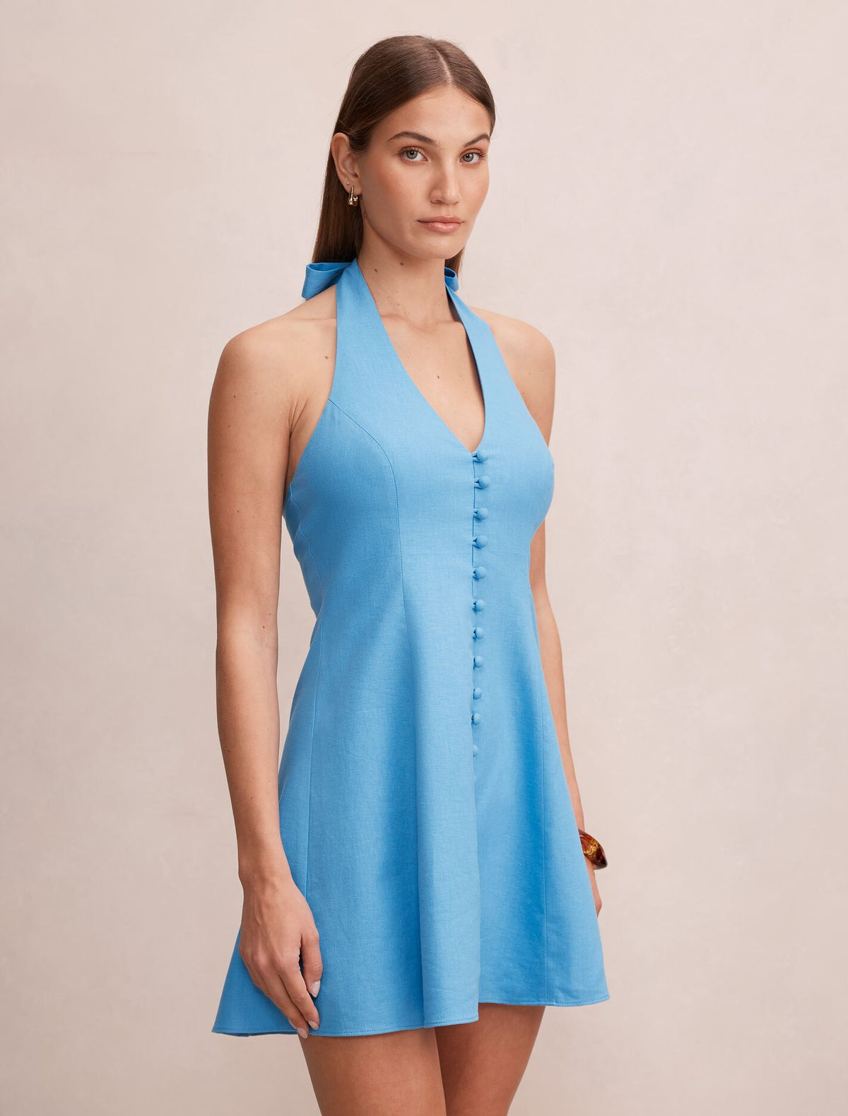 Ina Button Front Halter Mini Dress