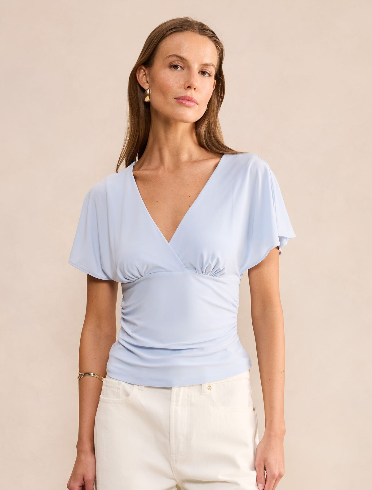 Bobbie Wrap Flutter Sleeve Top Sky Blue Forever New