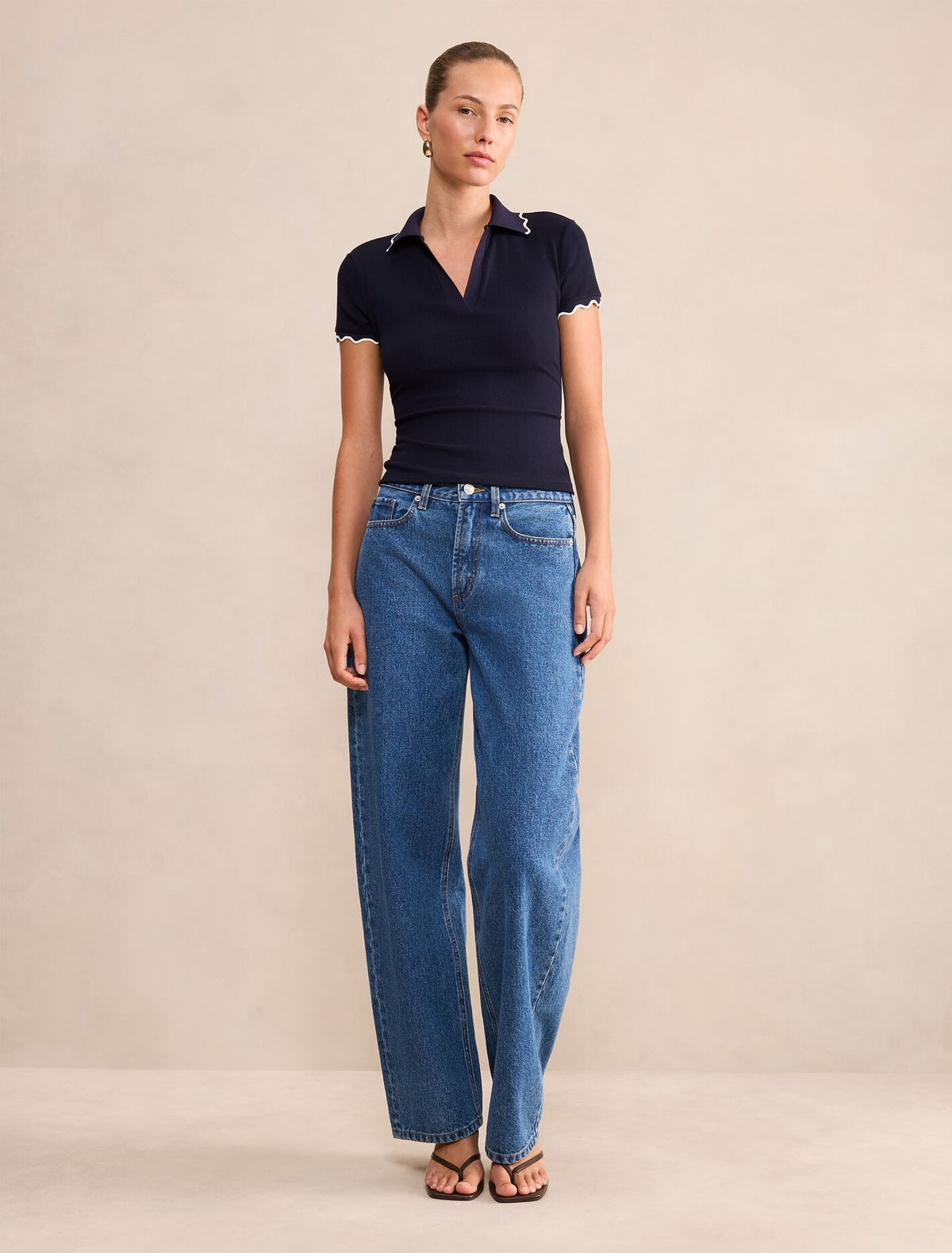 Sarah Scallop Trim Polo Top Forever New