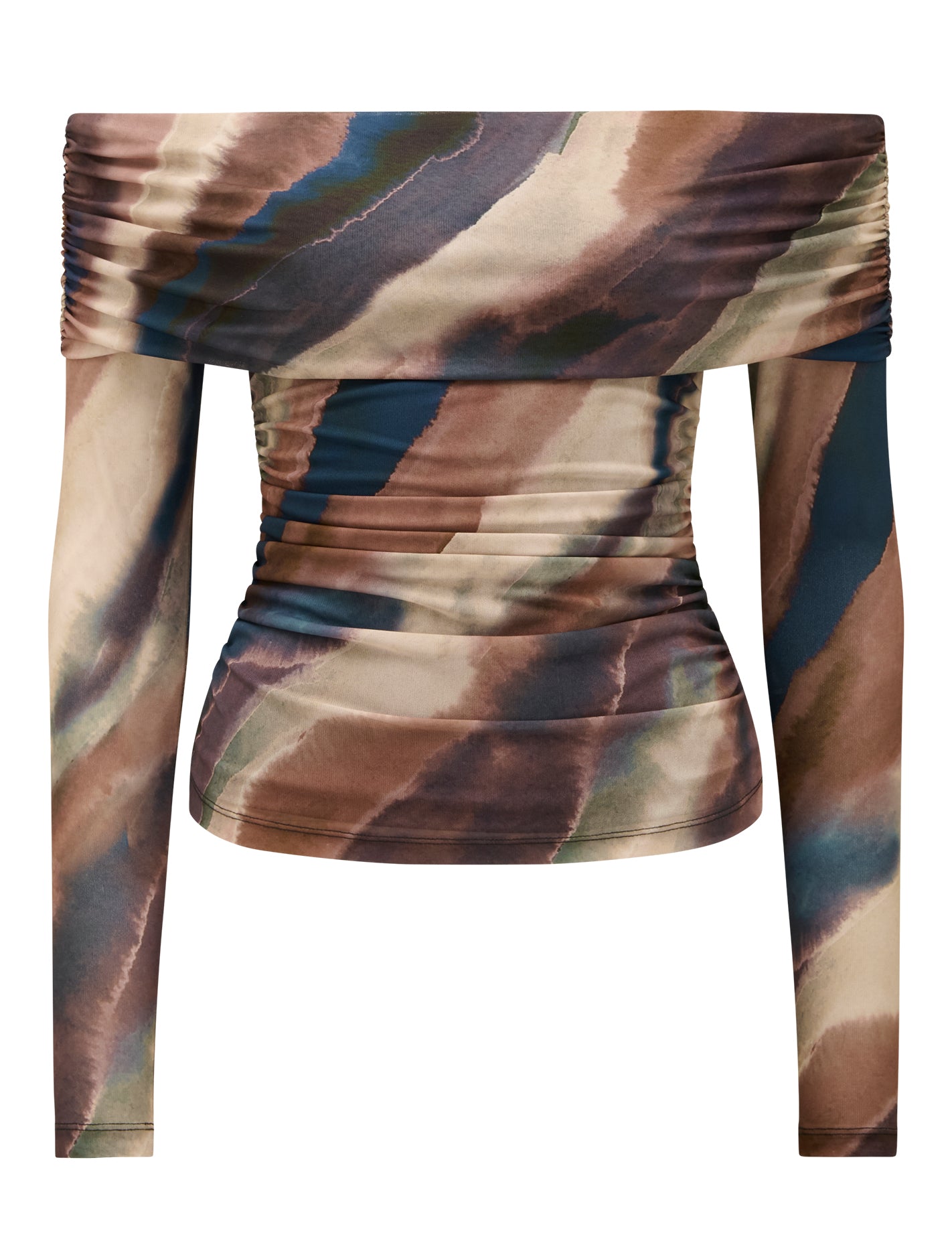 Kaia Ruched Mesh Bardot Top Forever New