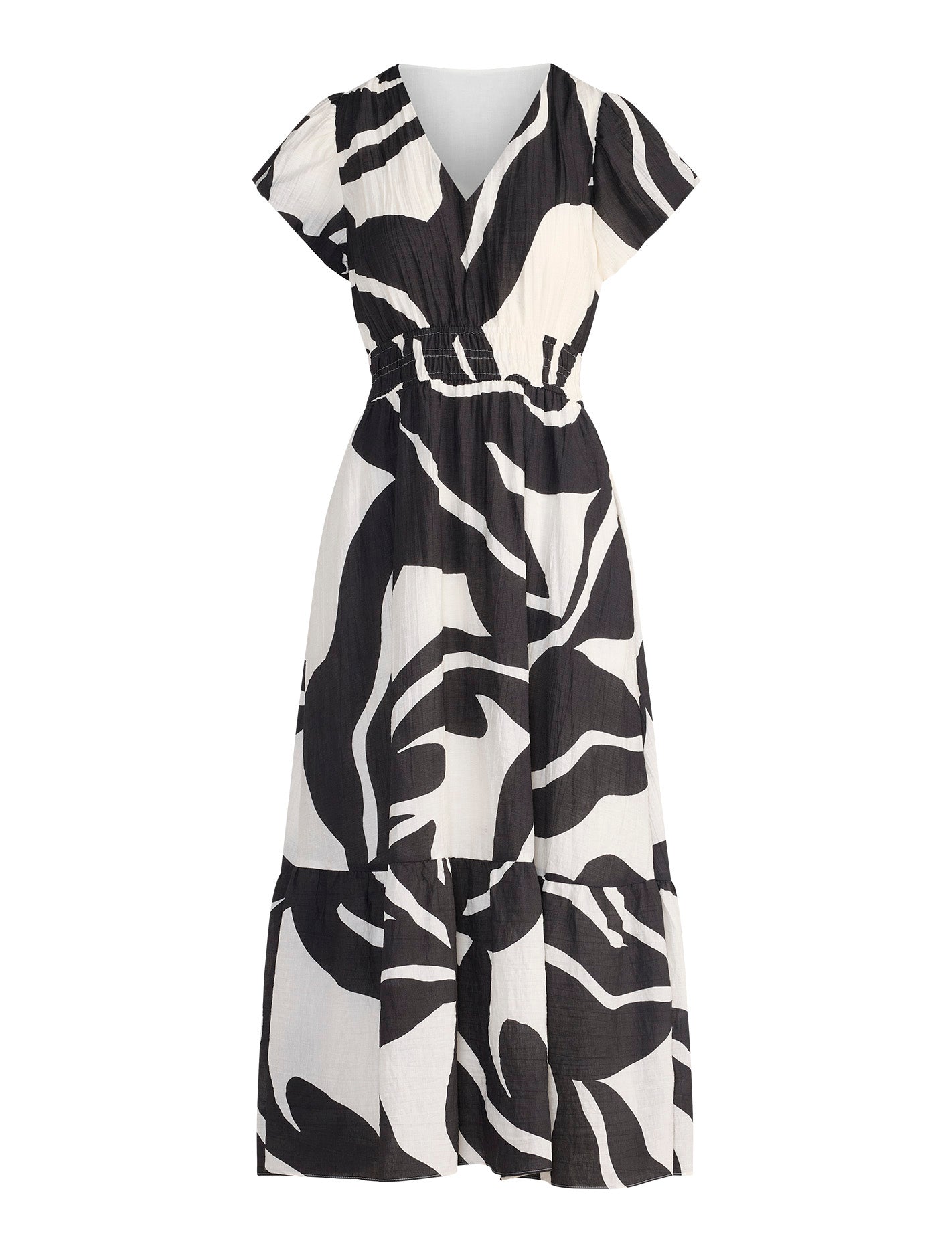 Mara Puff Sleeve Cotton Midi Dress Black Nusa Leaf Forever New