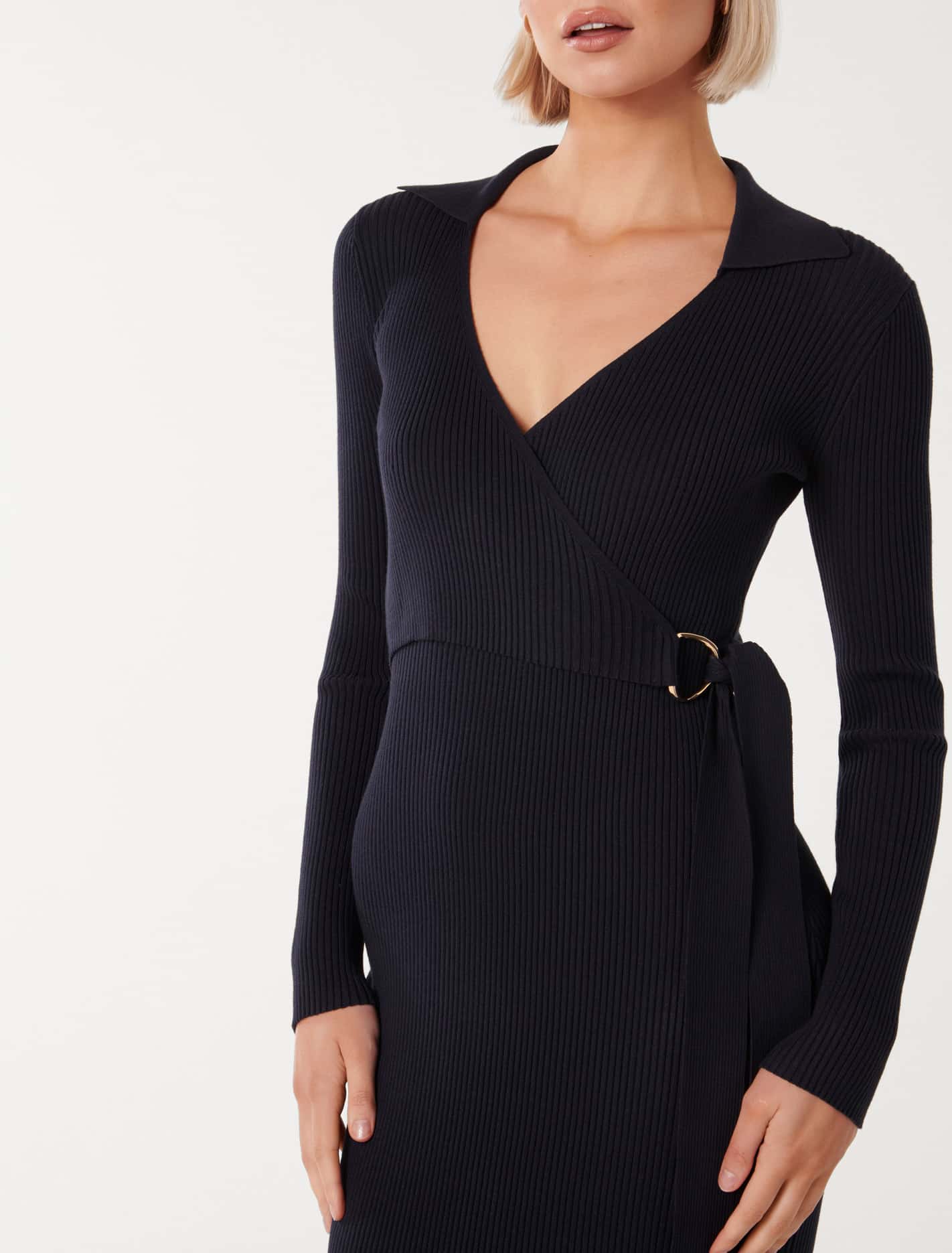Liv Collar Wrap Midi Knit Dress Forever New