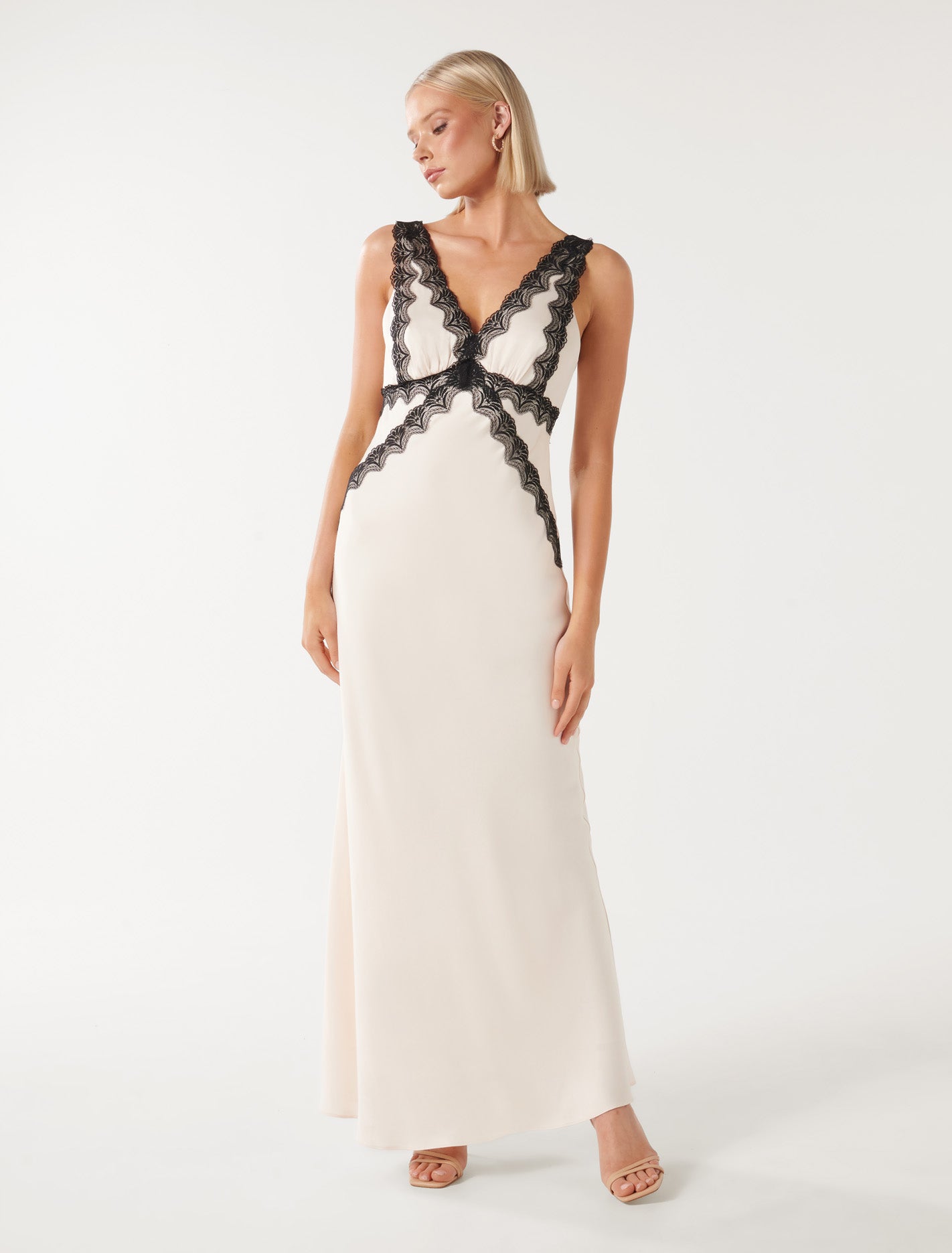 Amelia Lace Trim Satin Midi Dress Siren Glow