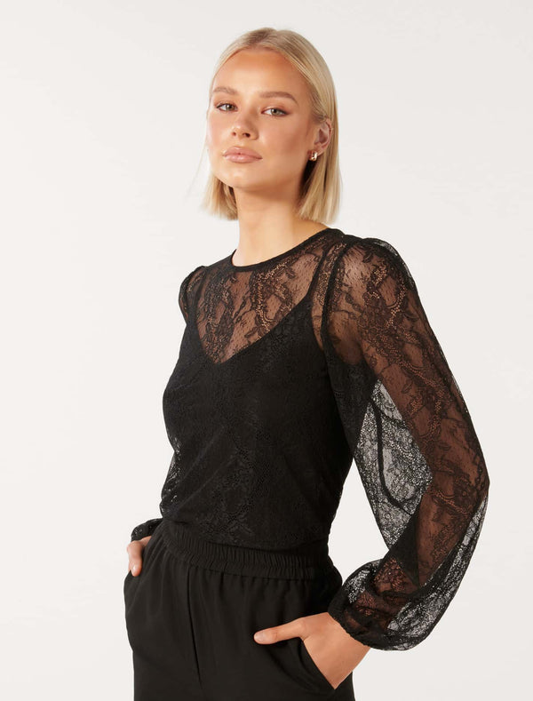 Alexis Round Neck Lace Top Forever New