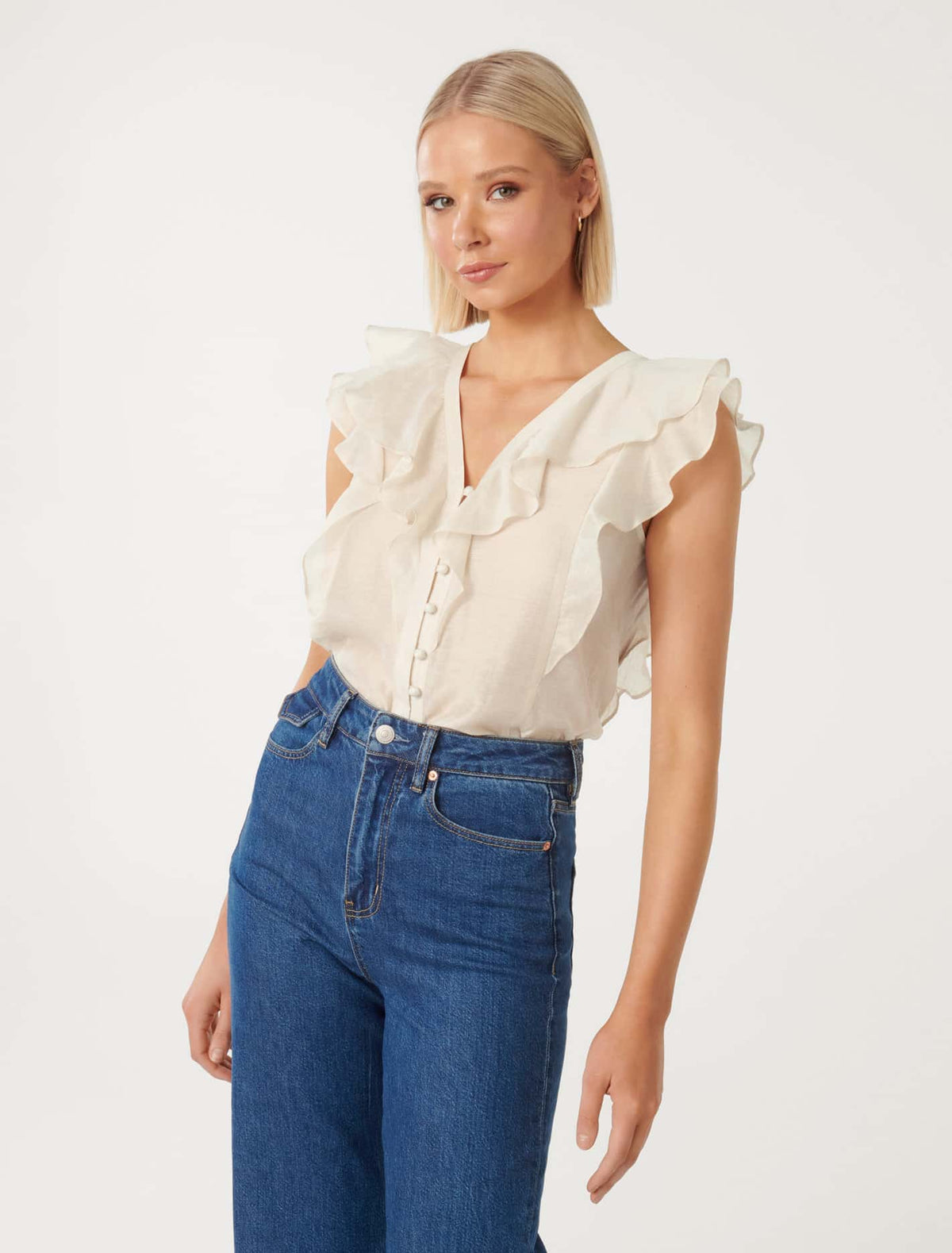 Roma Ruffle Button Through Blouse Forever New