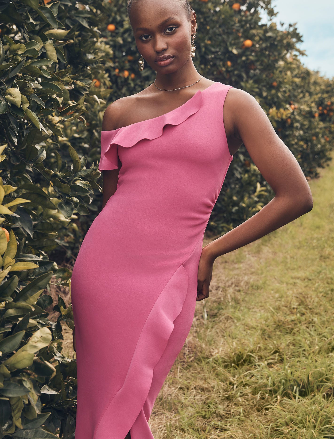 Bodycon Dress Pink One Shoulder Fashion Tall Off The Shoulder Wrap