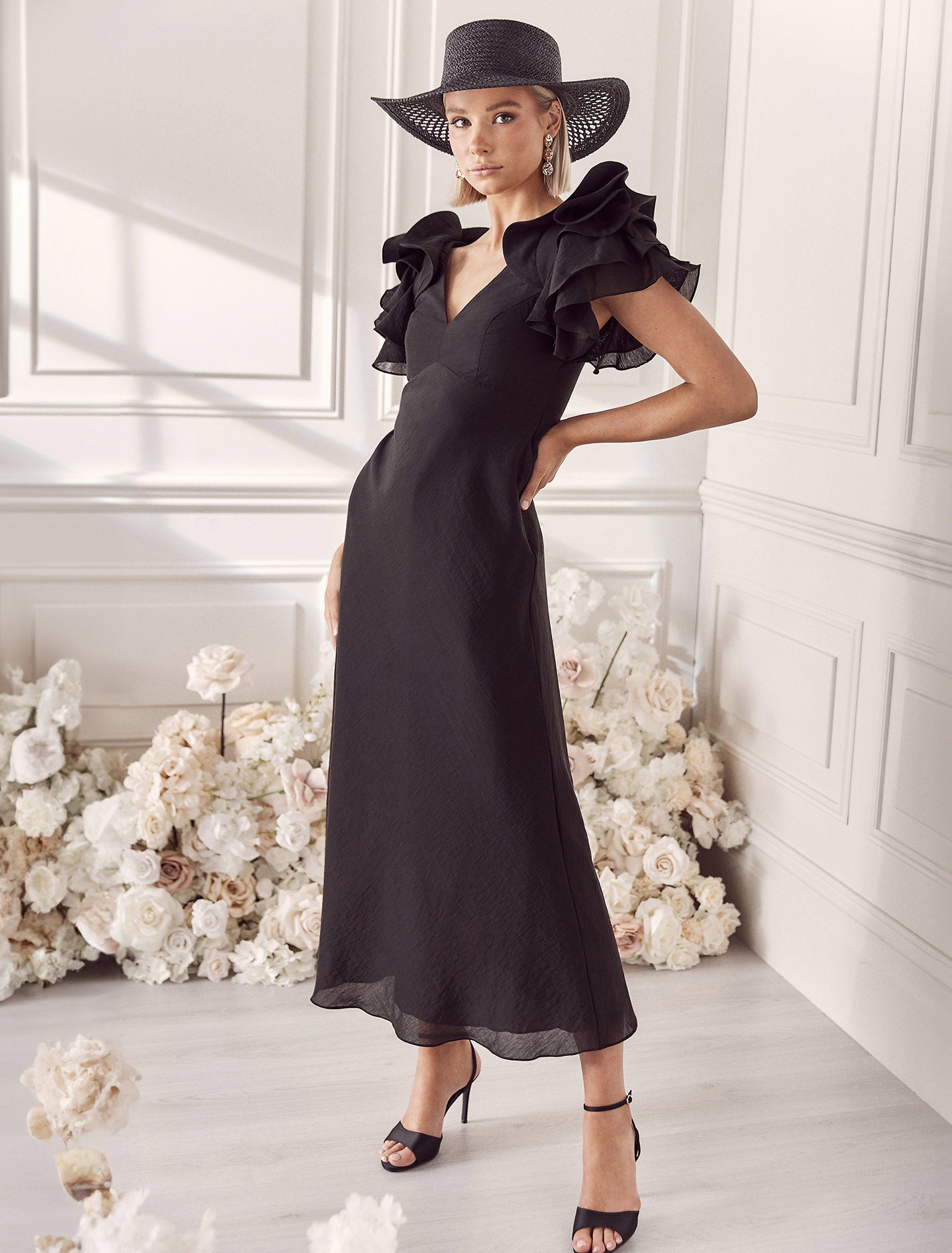 Ruffle Shoulder Detail Dress Lisette Ruffle Off Shoulder Gown