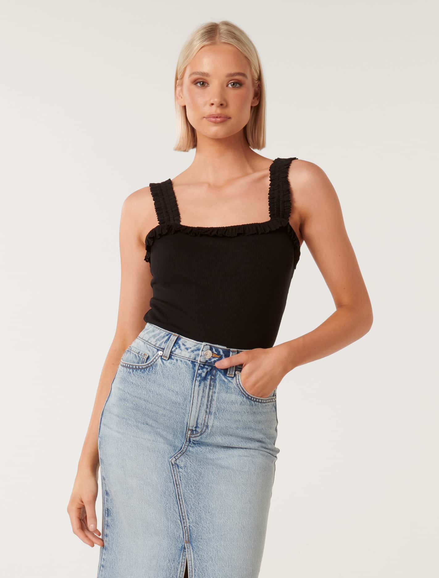 Suri Ruffle Strap Top Black