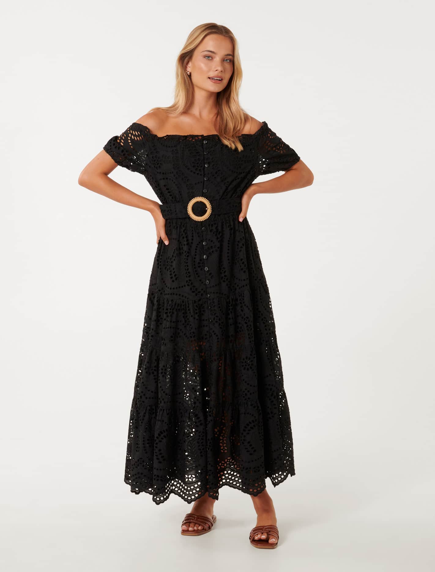Carol Broderie Bardot Midi Dress Forever New