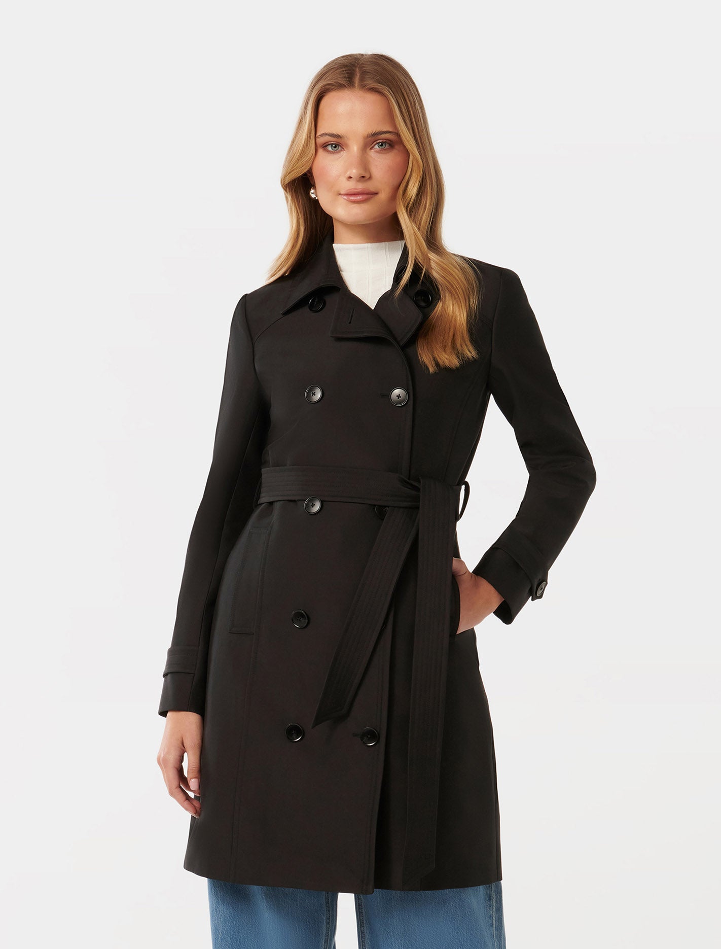 Black Trench Long Coats For Petite Ladies Petite Black Belted Long