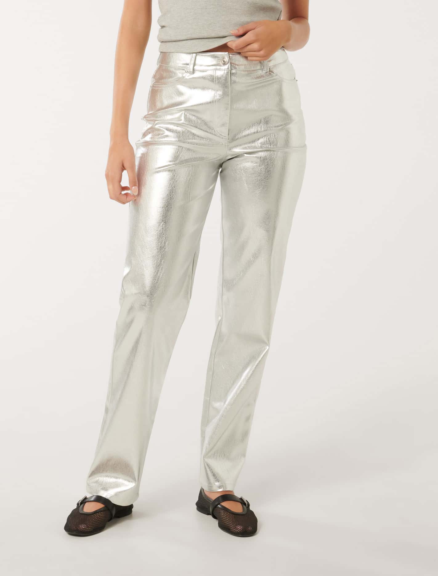 Vegan Leather Silver Pants For Ladies Forever New Maci Vegan