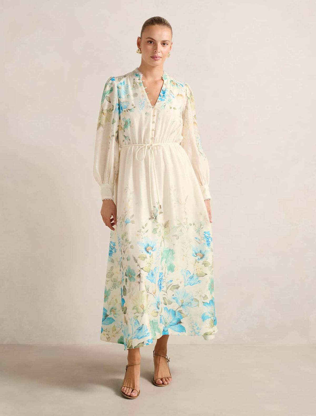 Peyton Trim Detail Midi Dress Mint Mila Floral Forever New
