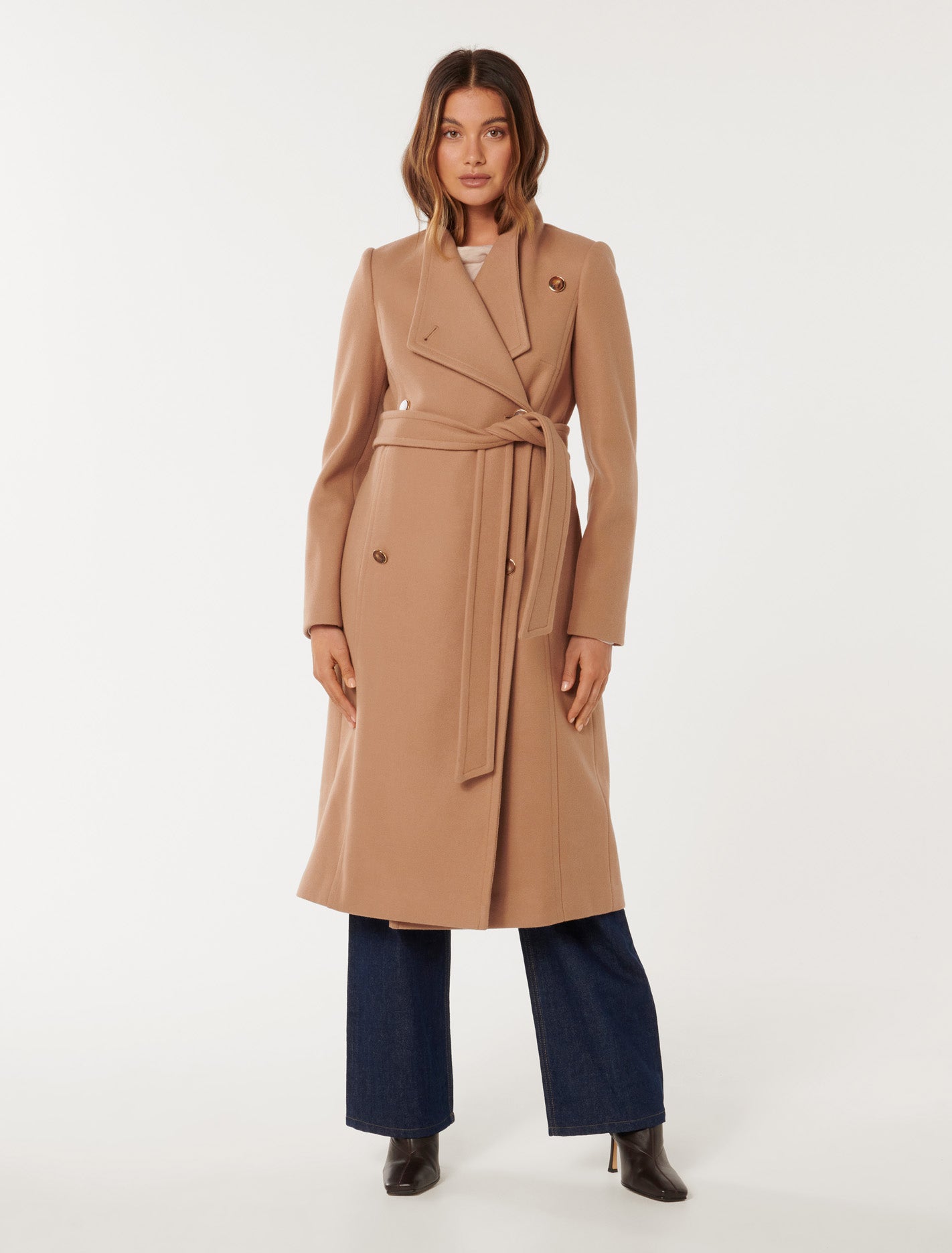 Ari Funnel Neck Coat Camel Forever New