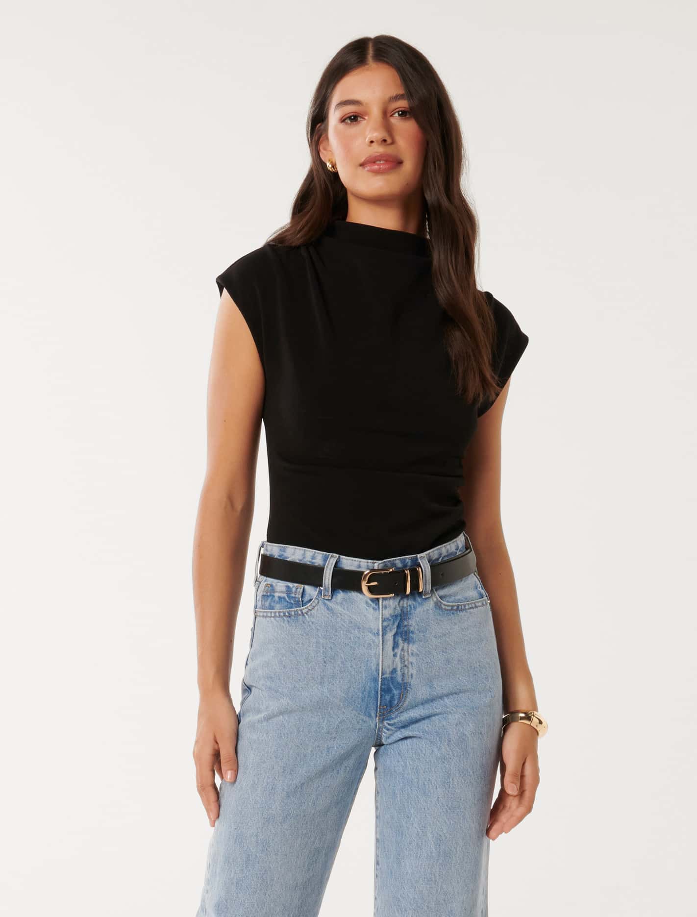 Leenah Grown On Neck Crepe Top Black Forever New