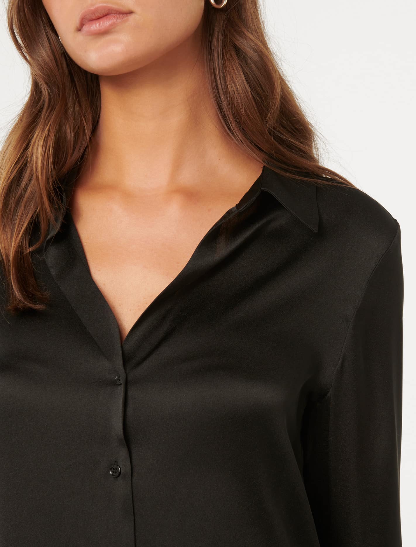 Harvey Notched Neck Satin Shirt Forever New