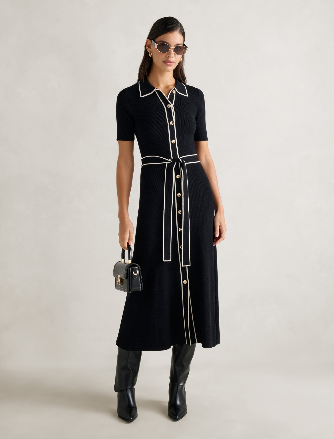 Cindy Tipped Short Sleeve A-Line Dress Mono Tipped Forever New