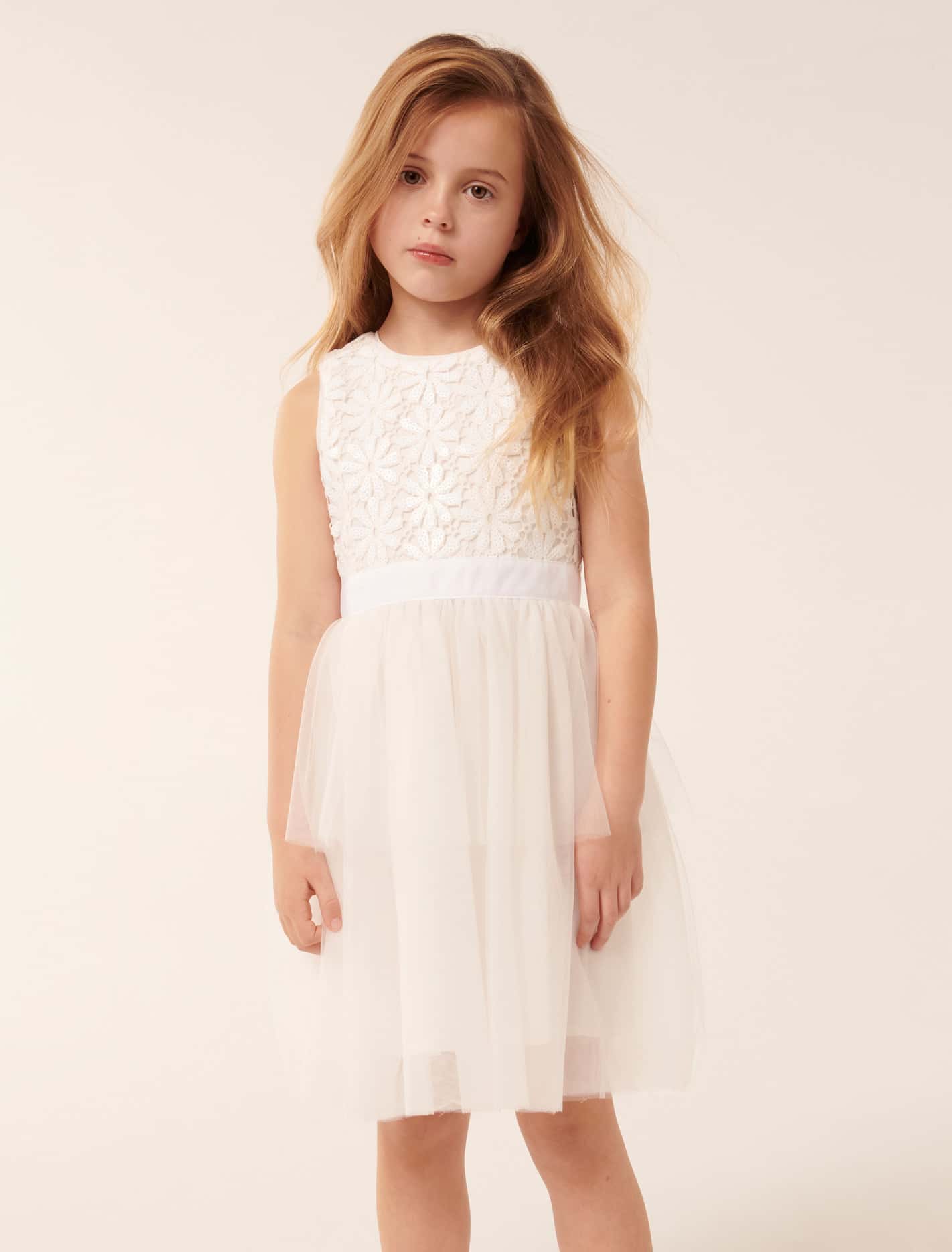 Eloise Layered Tulle Girls Dress White Cloud Forever New