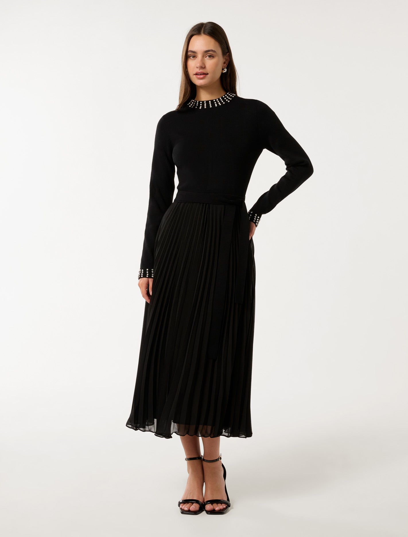 Giana Embellished Pleat Dress Black Forever New