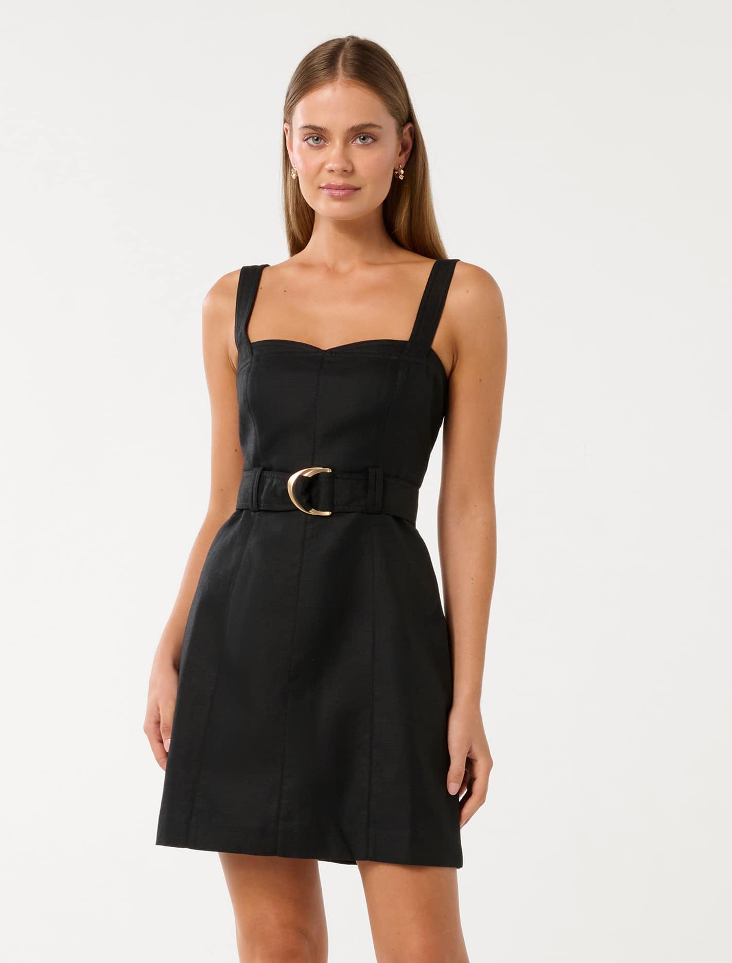 Leonora Top Stitch Column Mini Dress Black Forever New