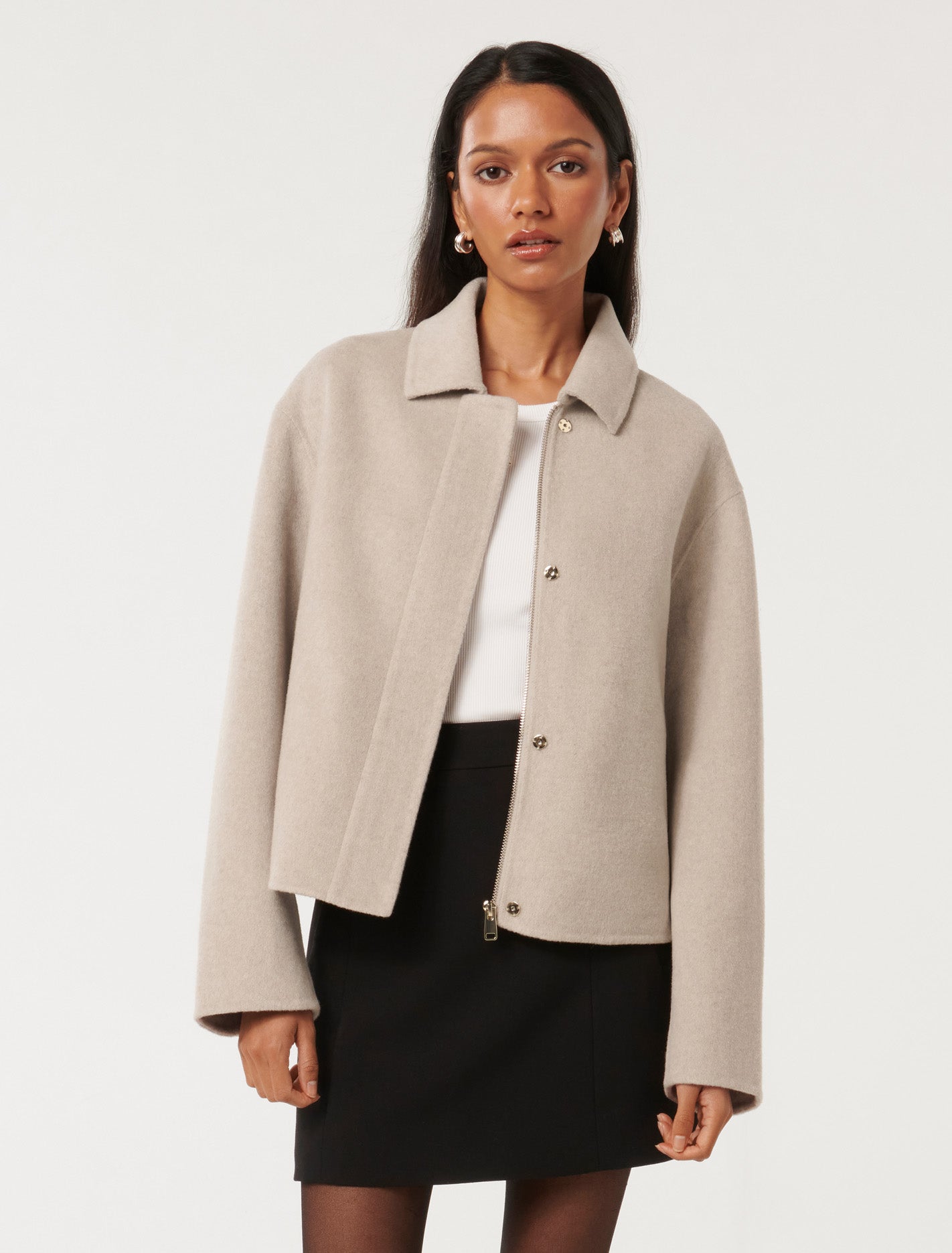 Eden Petite Zip Through Felled Jacket Camel Forever New