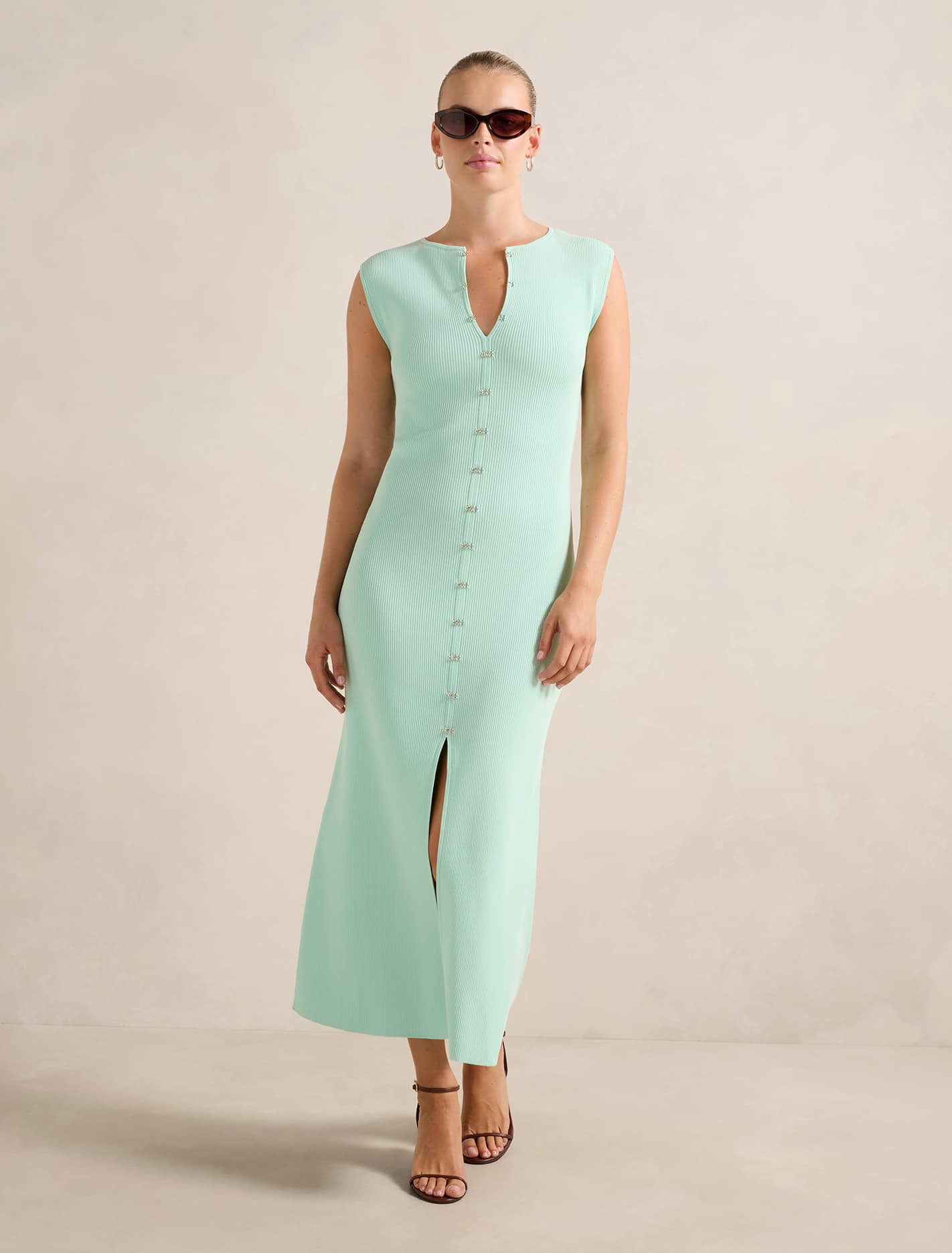 Aster Hook And Eye Detail Midi Dress Mint Forever New