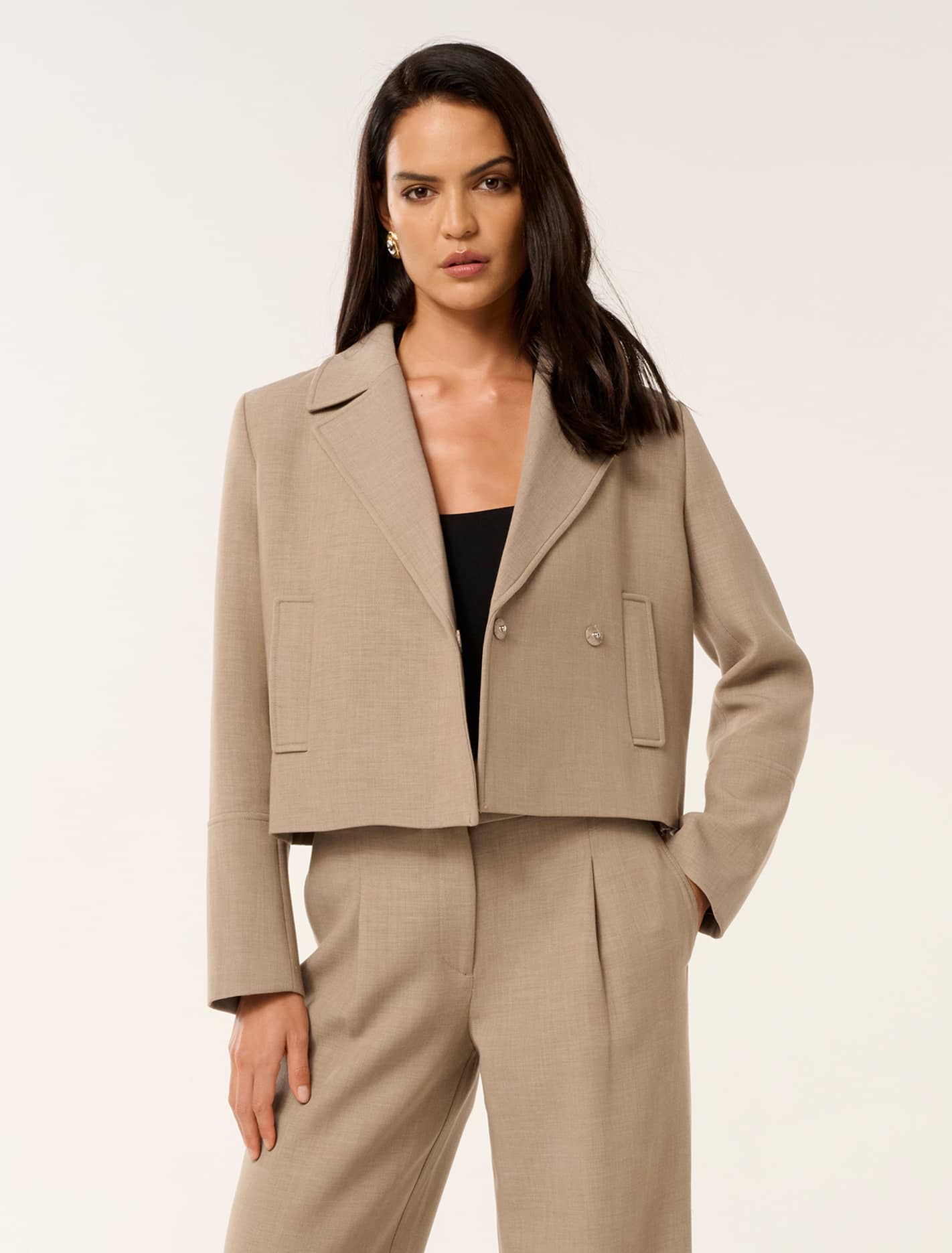 Milly Crop Jacket Latte Suit Forever New