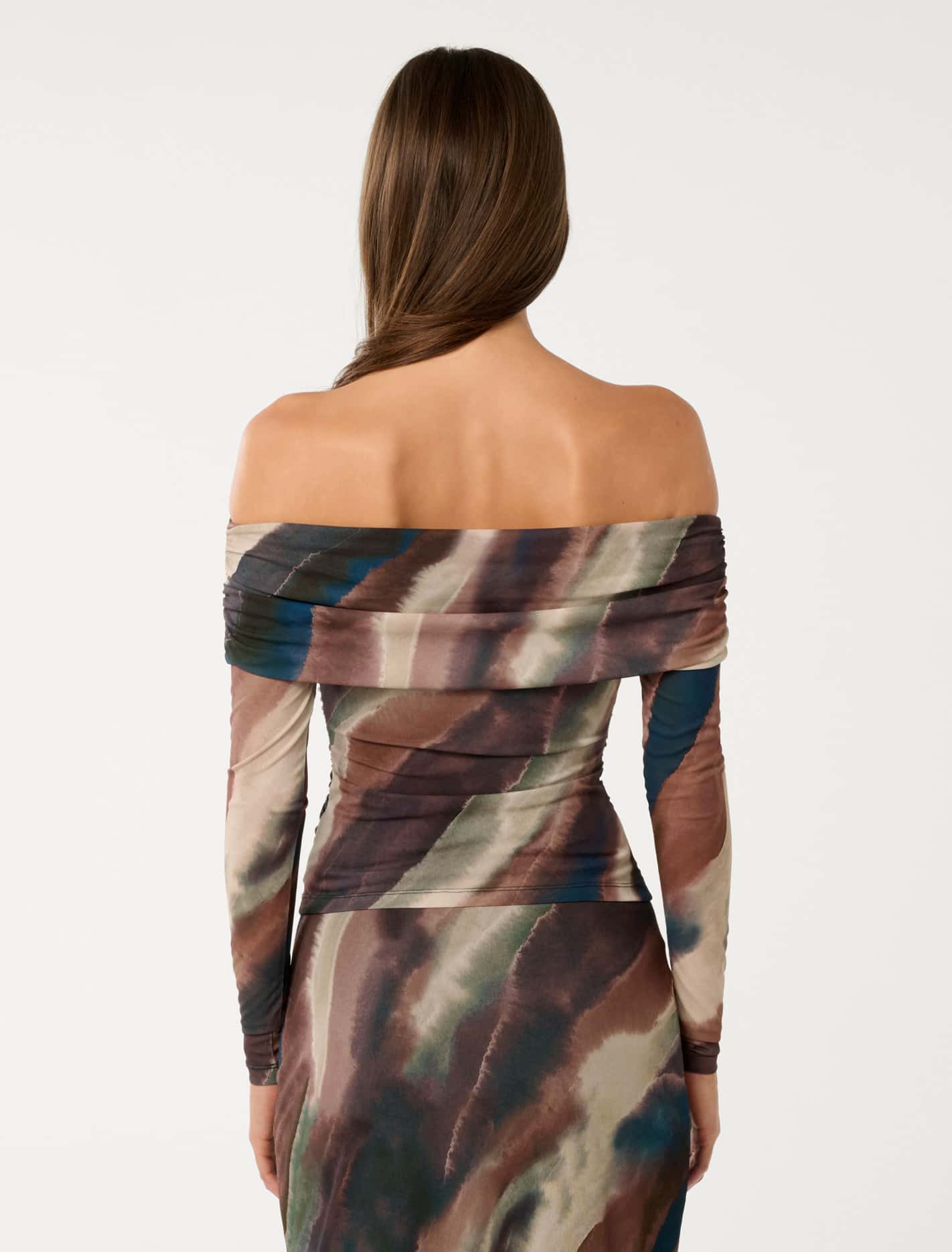 Kaia Ruched Mesh Bardot Top Forever New