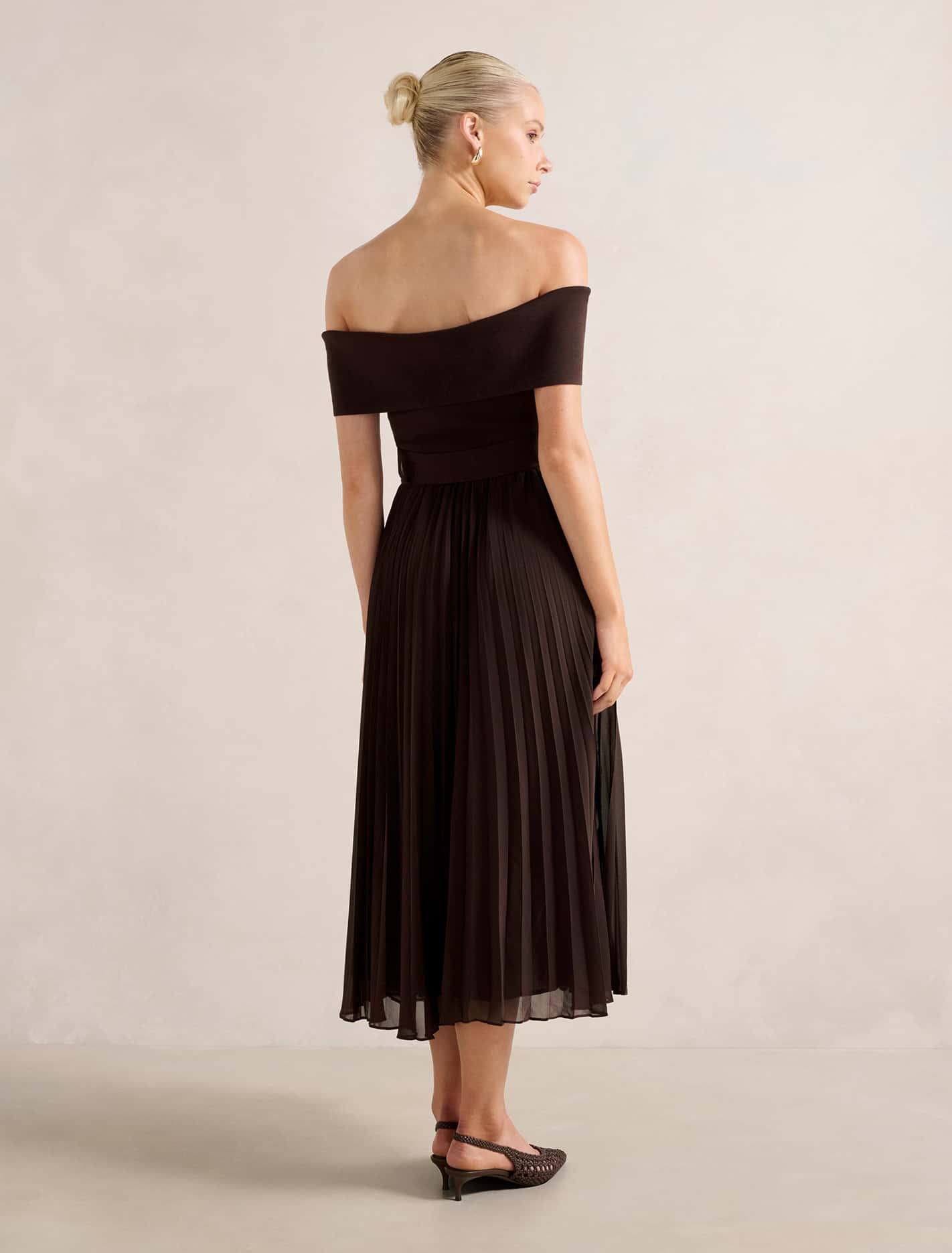 Capri Bardot Pleat Hem Midi Dress Forever New