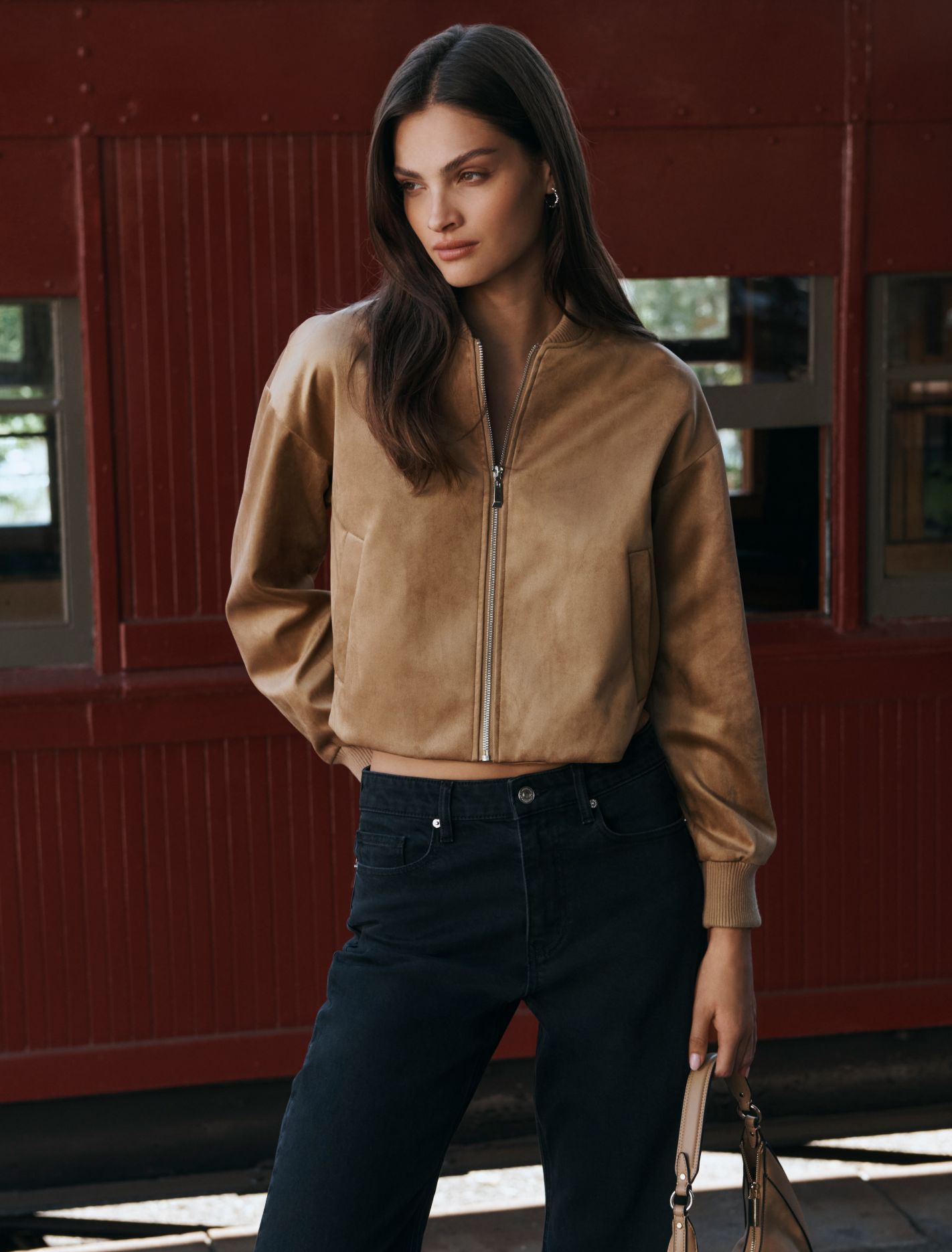 Hazel Vegan Suede Bomber Jacket