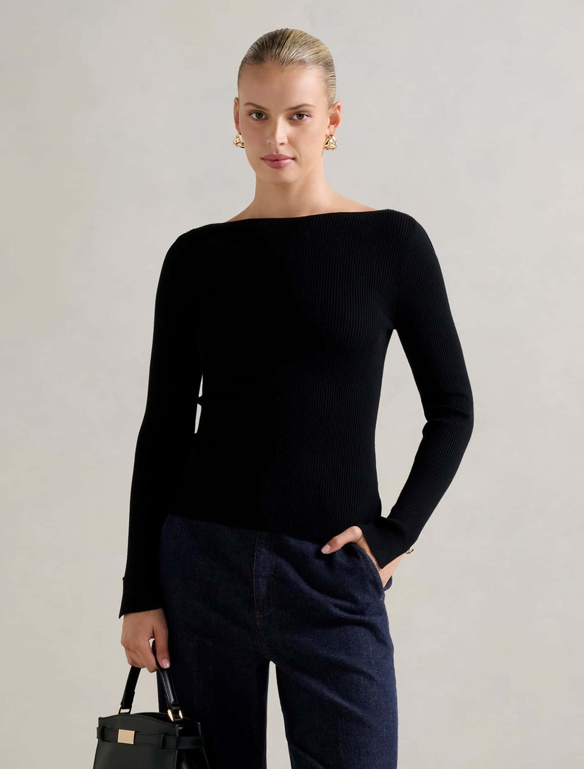 Alaia Knit Rib Top Black | Forever New