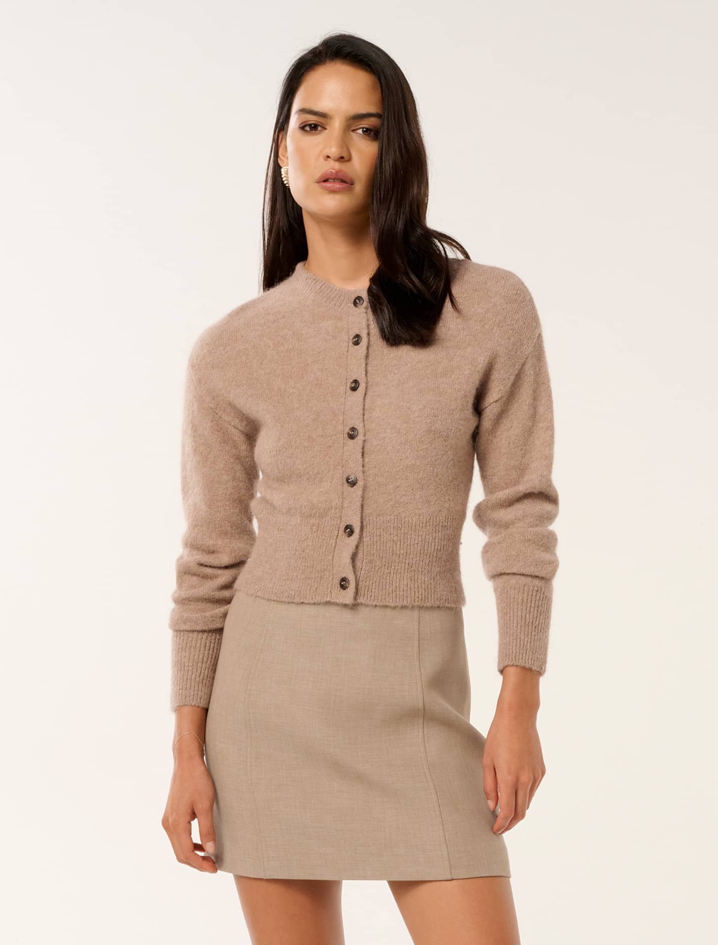 Rae Fluffly Knit Cardigan Soft Camel Forever New