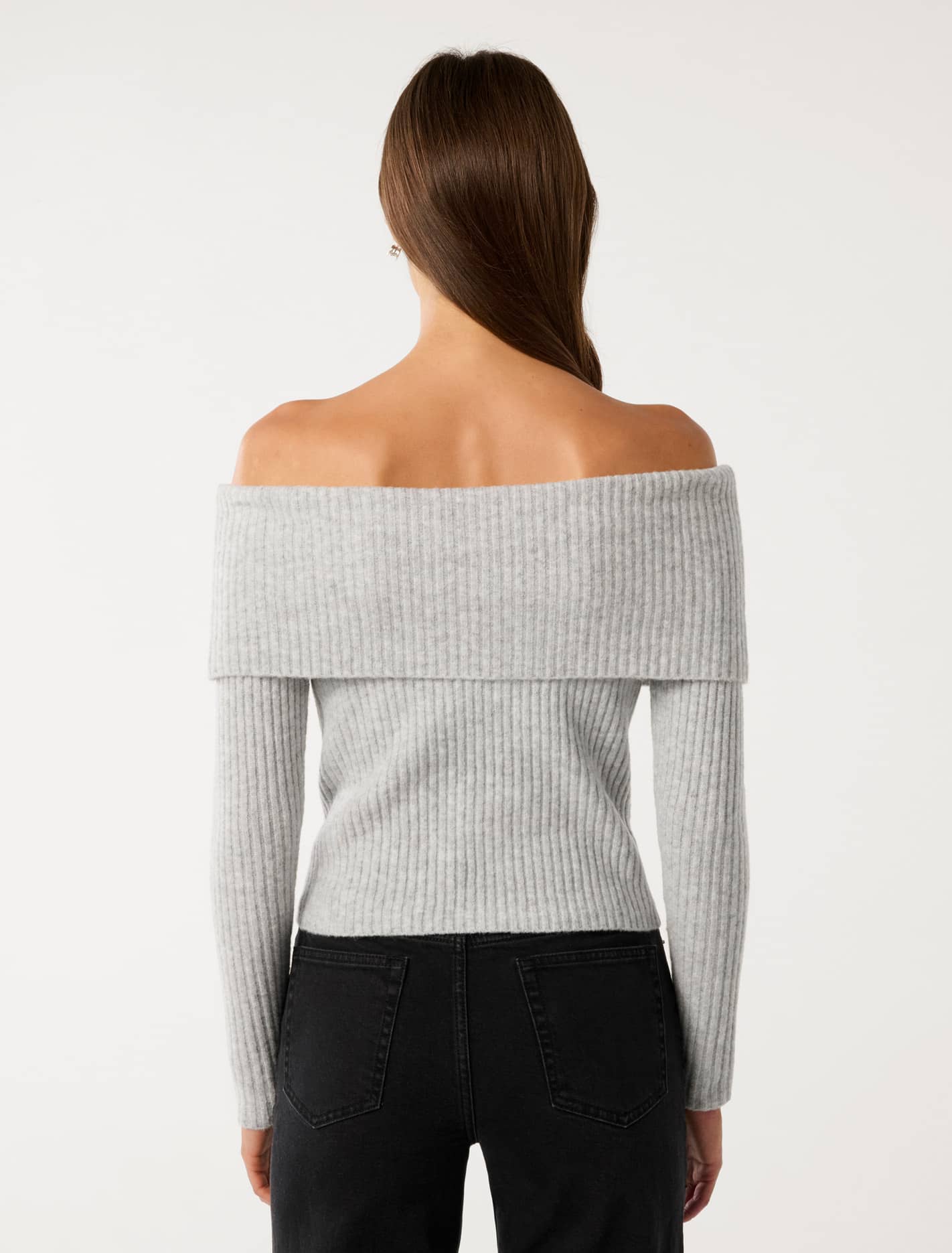 Ashley Ribbed Knit Bardot Sweater Forever New