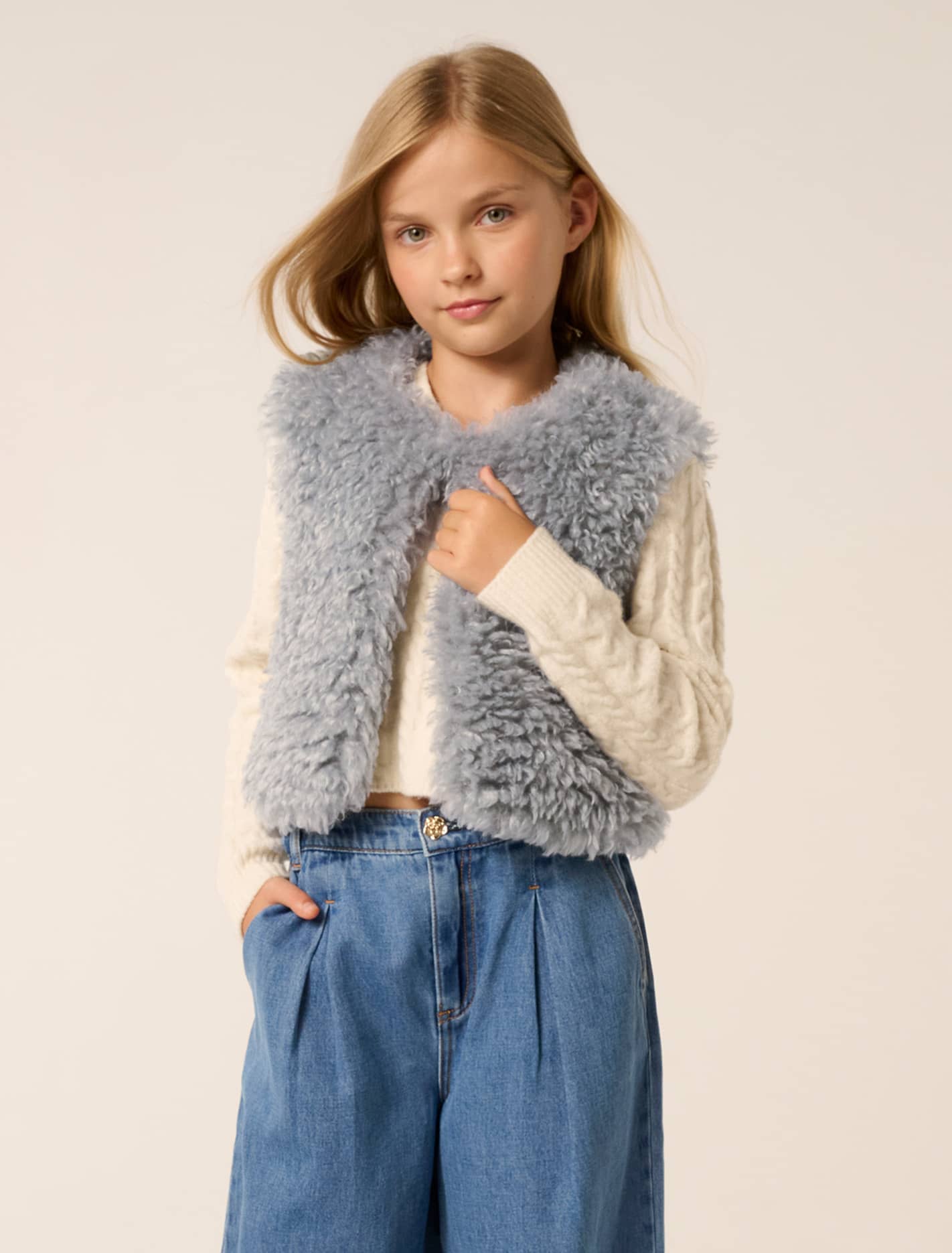 Cressida Girls Faux Fur Vest Powder Blue Forever New