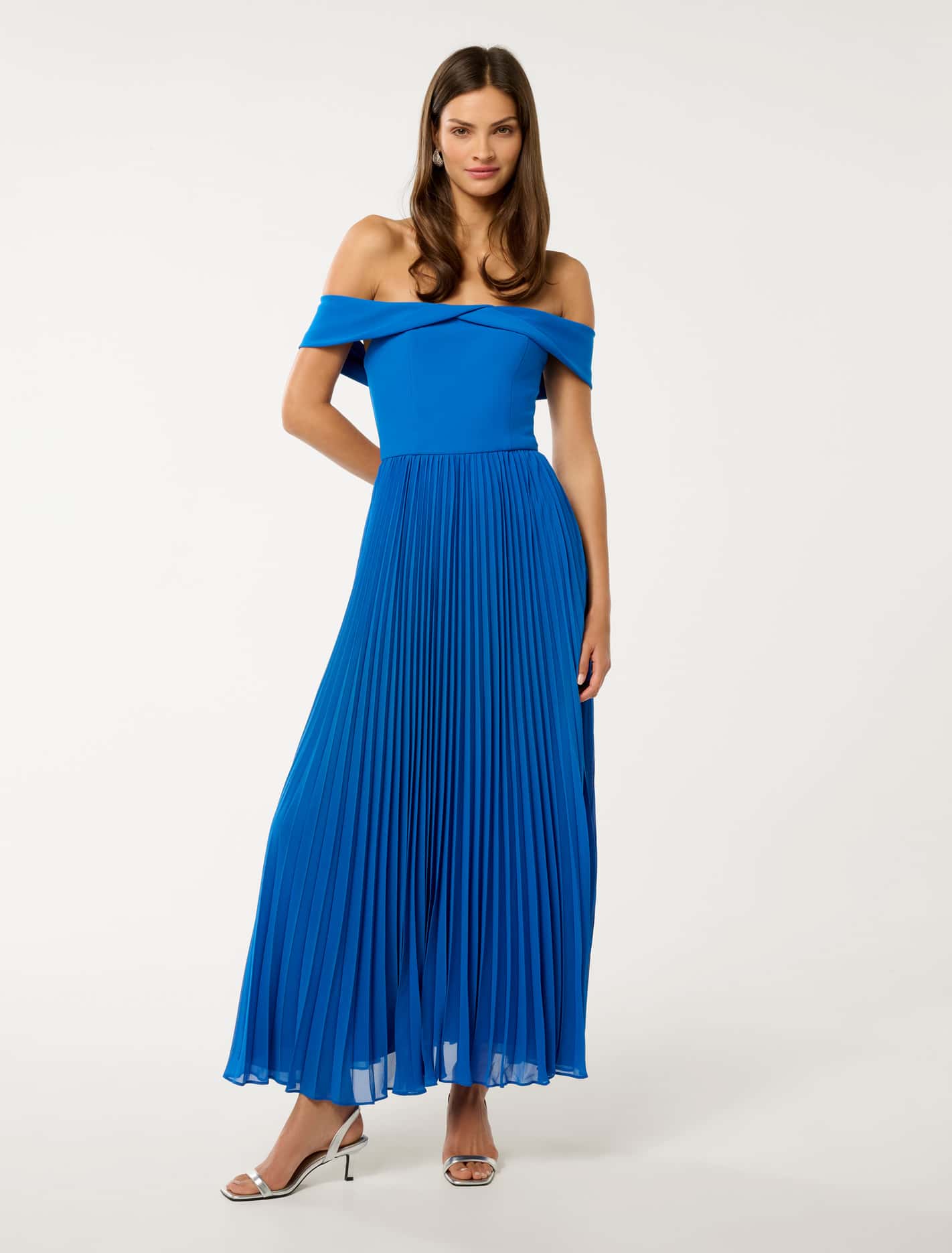 Louise Off Shoulder Pleat Midi Dress