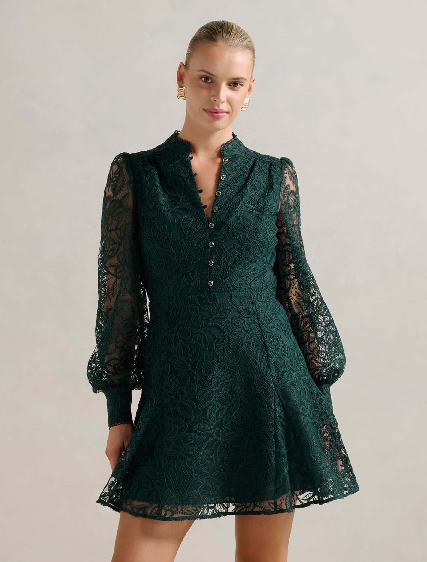 Portia Lace Skater Mini Dress Green Forever New